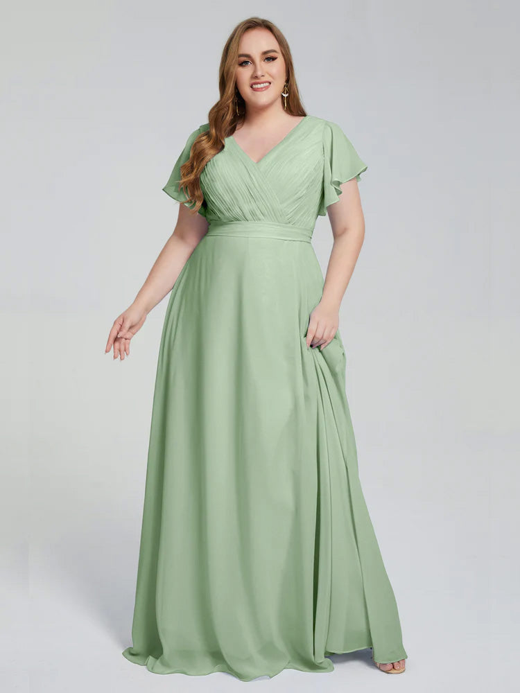 Brooke Short Sleeves Chiffon Plus Size Bridesmaid Dresses