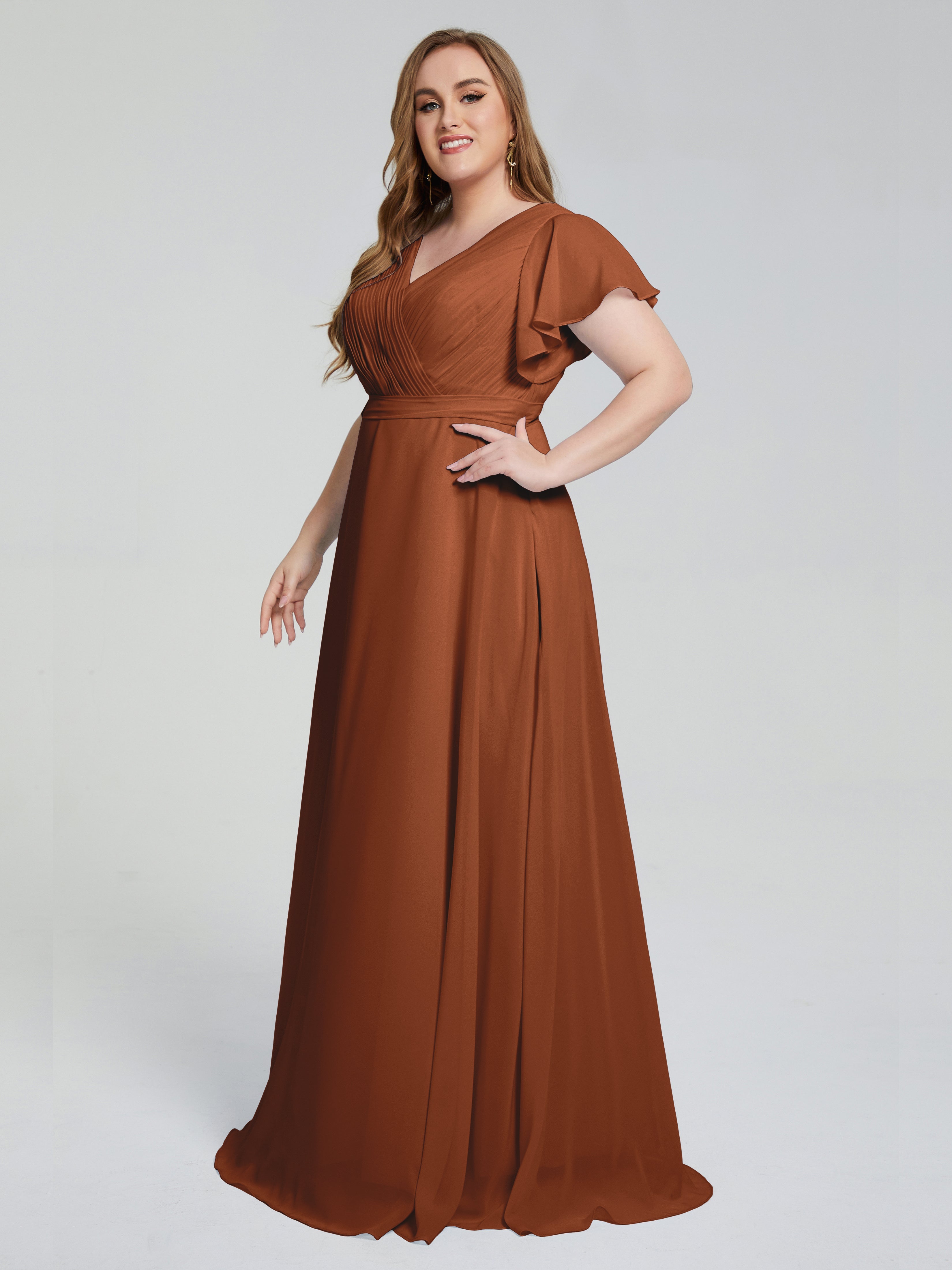 Womens Terracotta Bridesmaid Dresses Long Bridesmaid Dresses With Short Sleeves V Neck Bridesmaid Dress