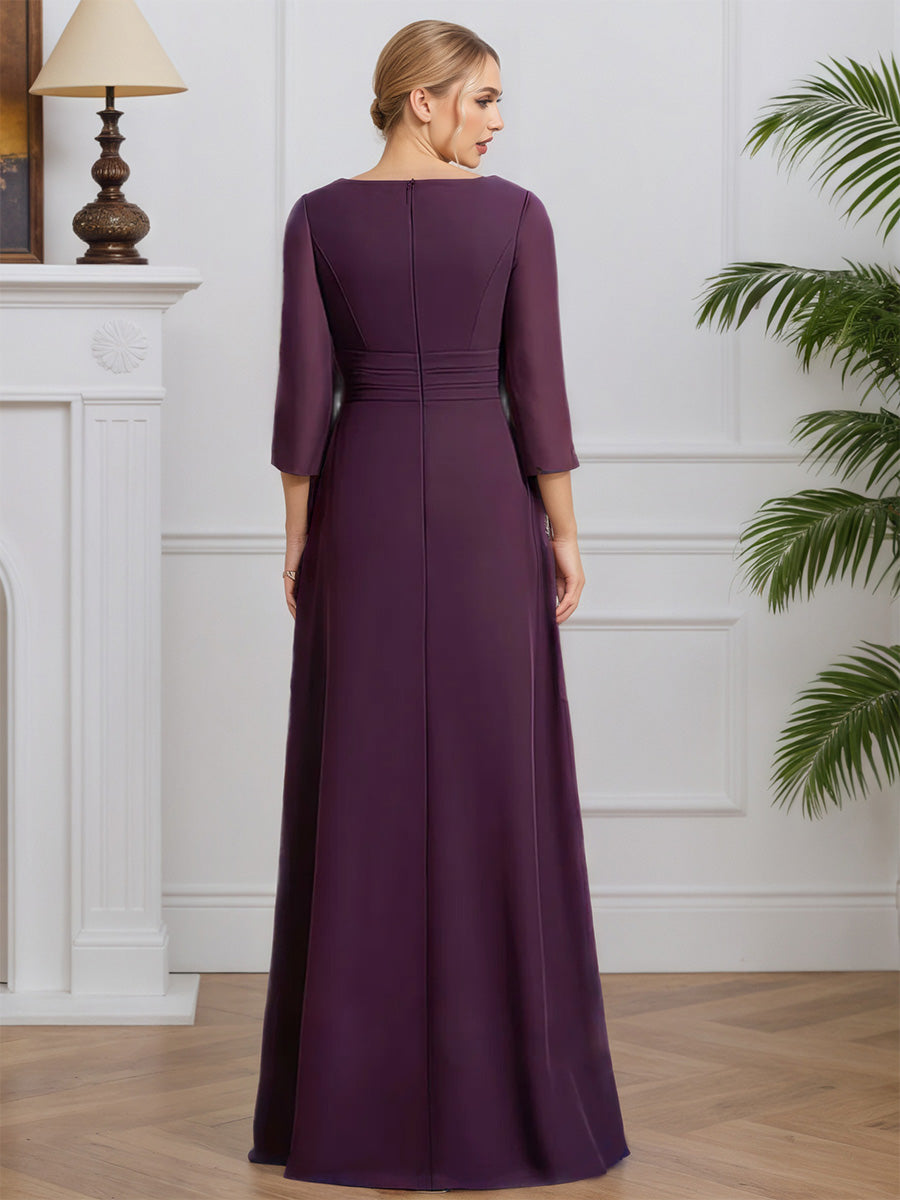 Cicinia Grape Mother Of The Bride Dresses Chiffon V-Neck 3/4 Sleeves Long A-Line