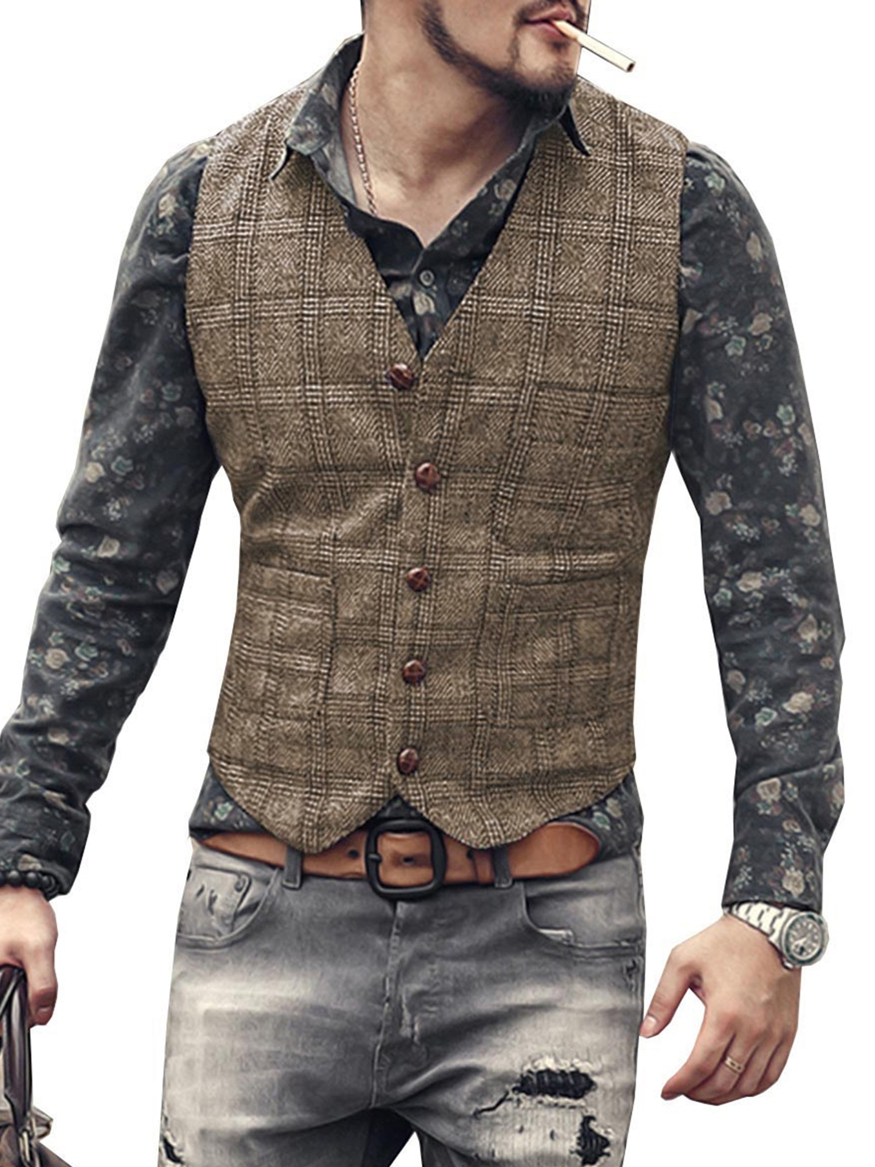 Men's Plaid Casual Vest Groom's Best Man Slim Fit Vest