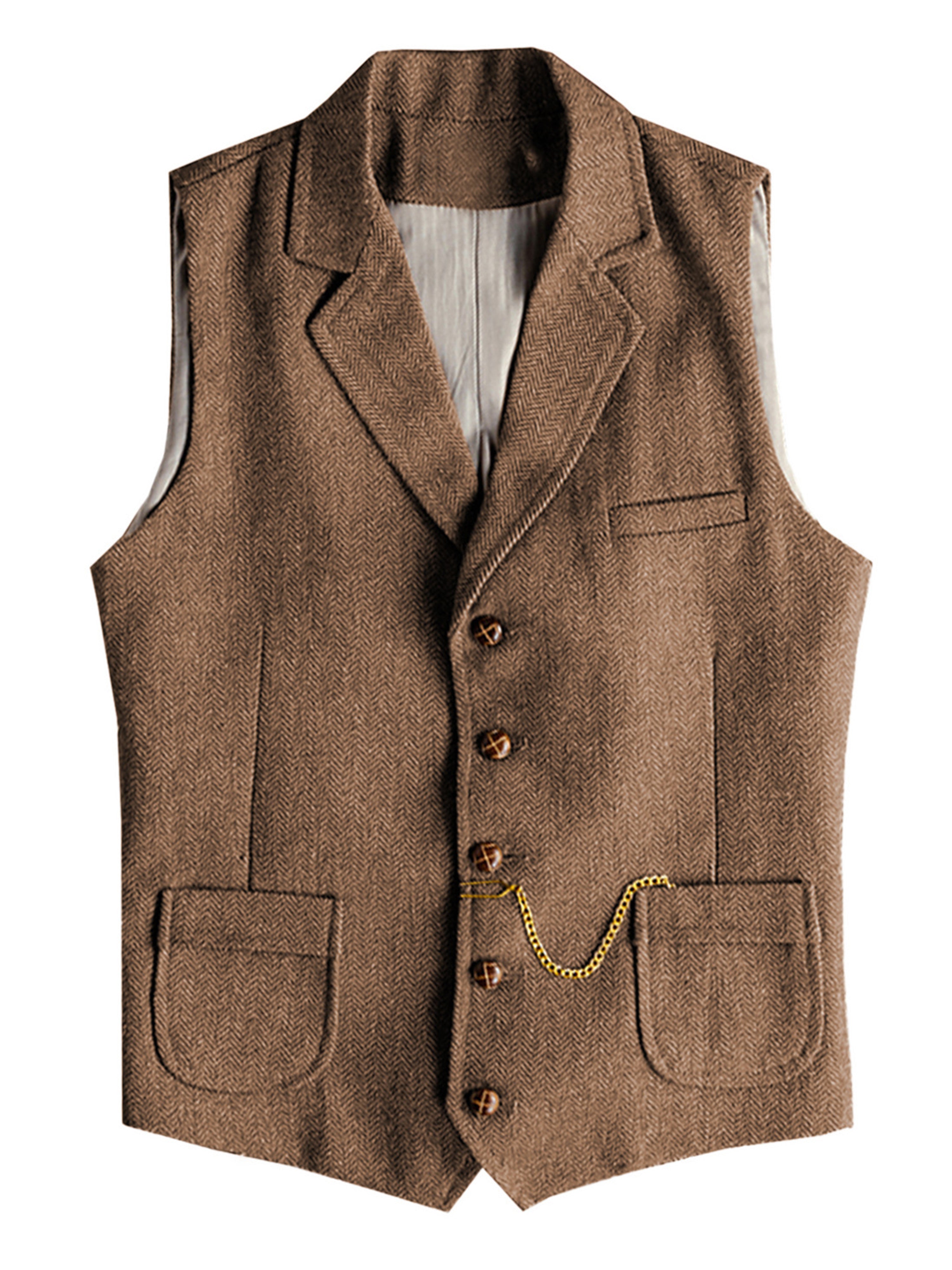 Herringbone Print Casual Vest Single-Breasted Vest