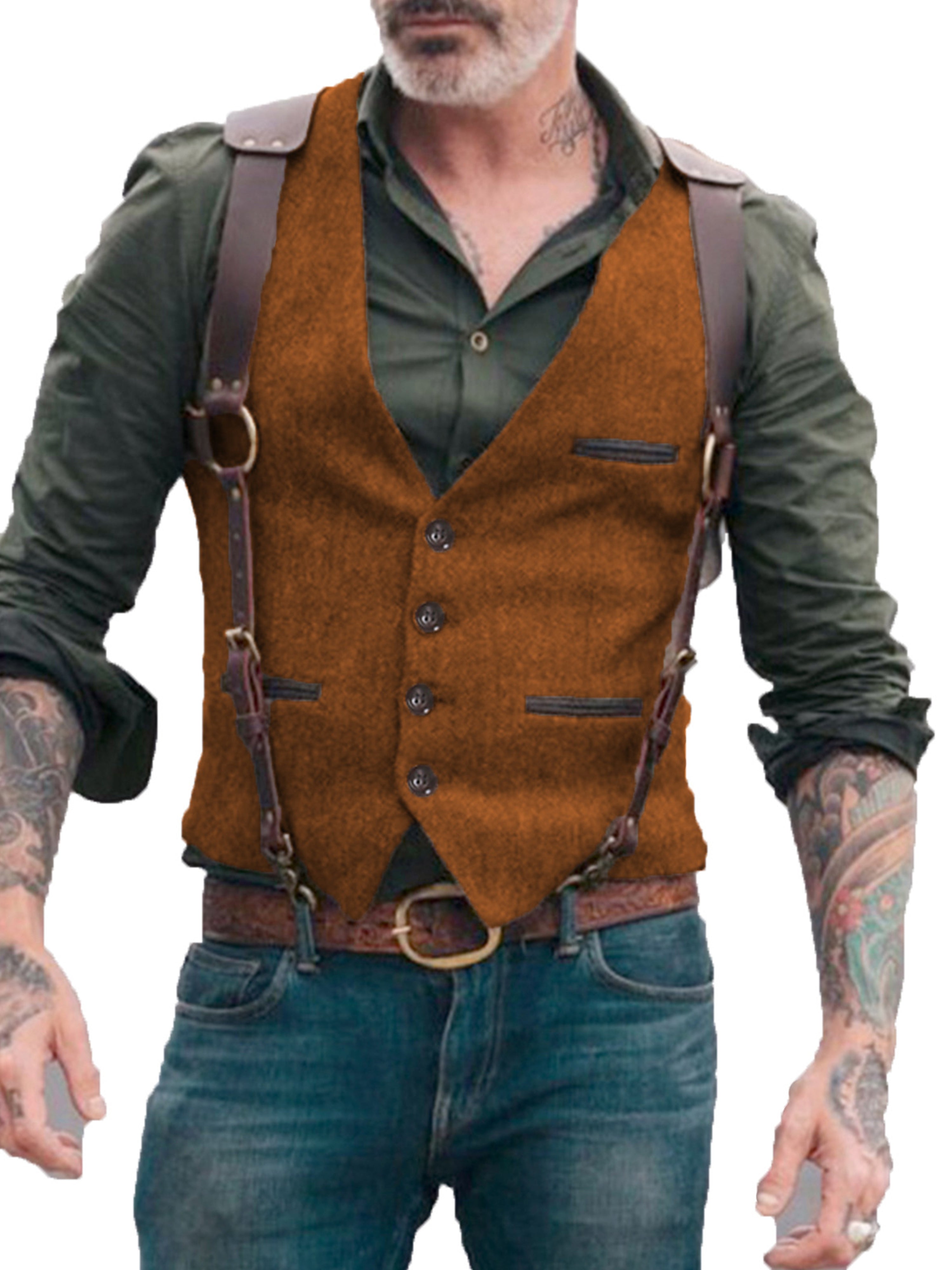 Vest Men's Suit Vest Standing Collar Herringbone Vest