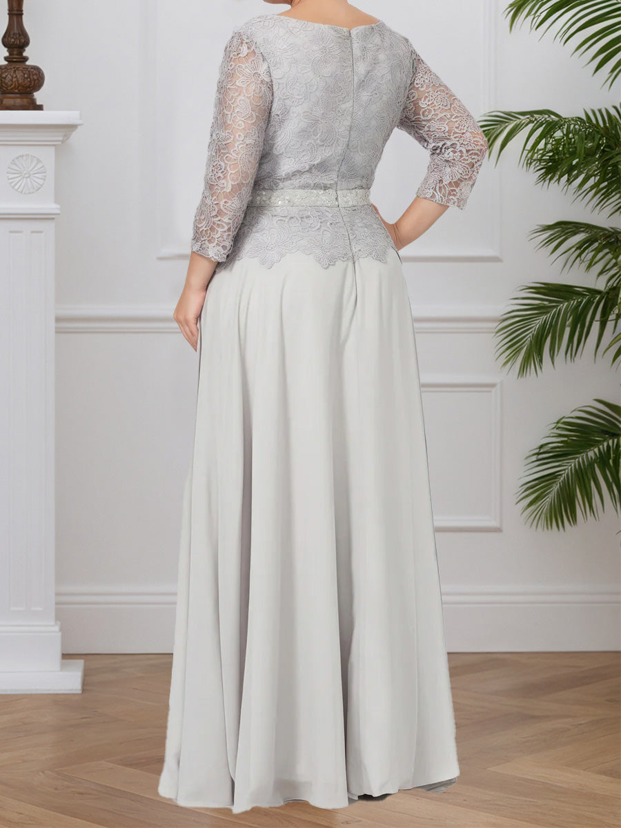 Cicinia Silver Mother Of The Bride Dresses Chiffon Lace 3/4 Length Sleeves A-Line Floor Length