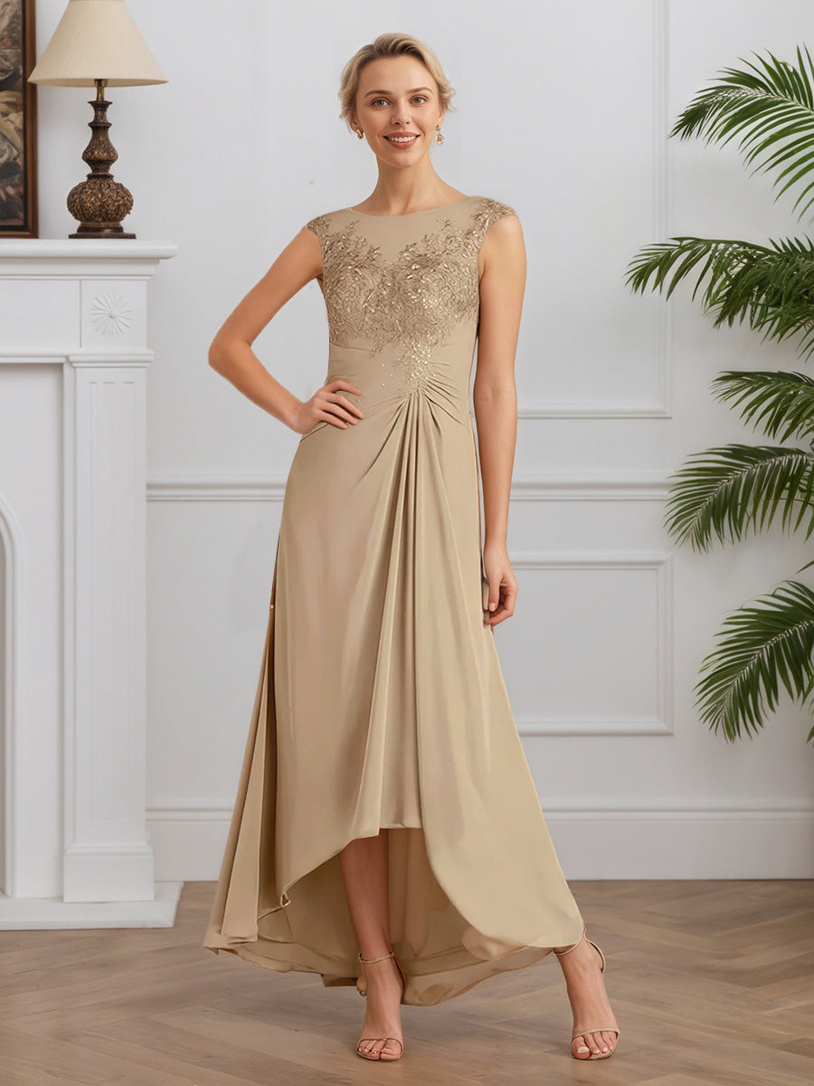 Cicinia Champagne Mother Of The Bride Dresses Chiffon Scoop Neckline Sleeveless A-Line Long