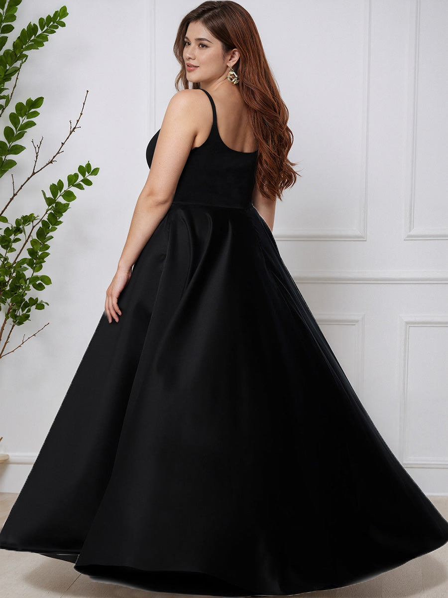 Cicinia Simple Black A-Line Satin Long Plus Size Prom Dress