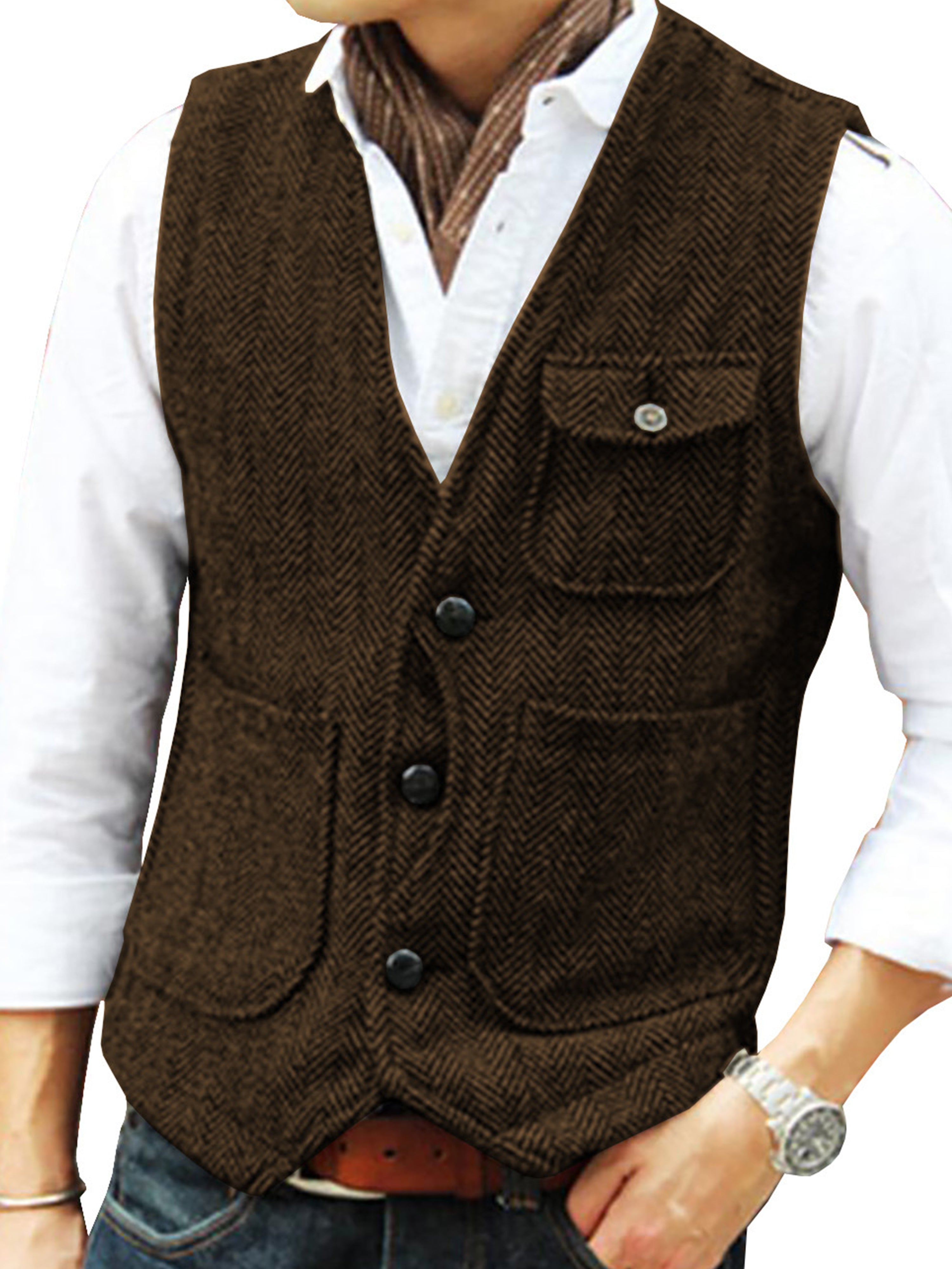 Tweed Suit Men's Suit V-Neck Vest