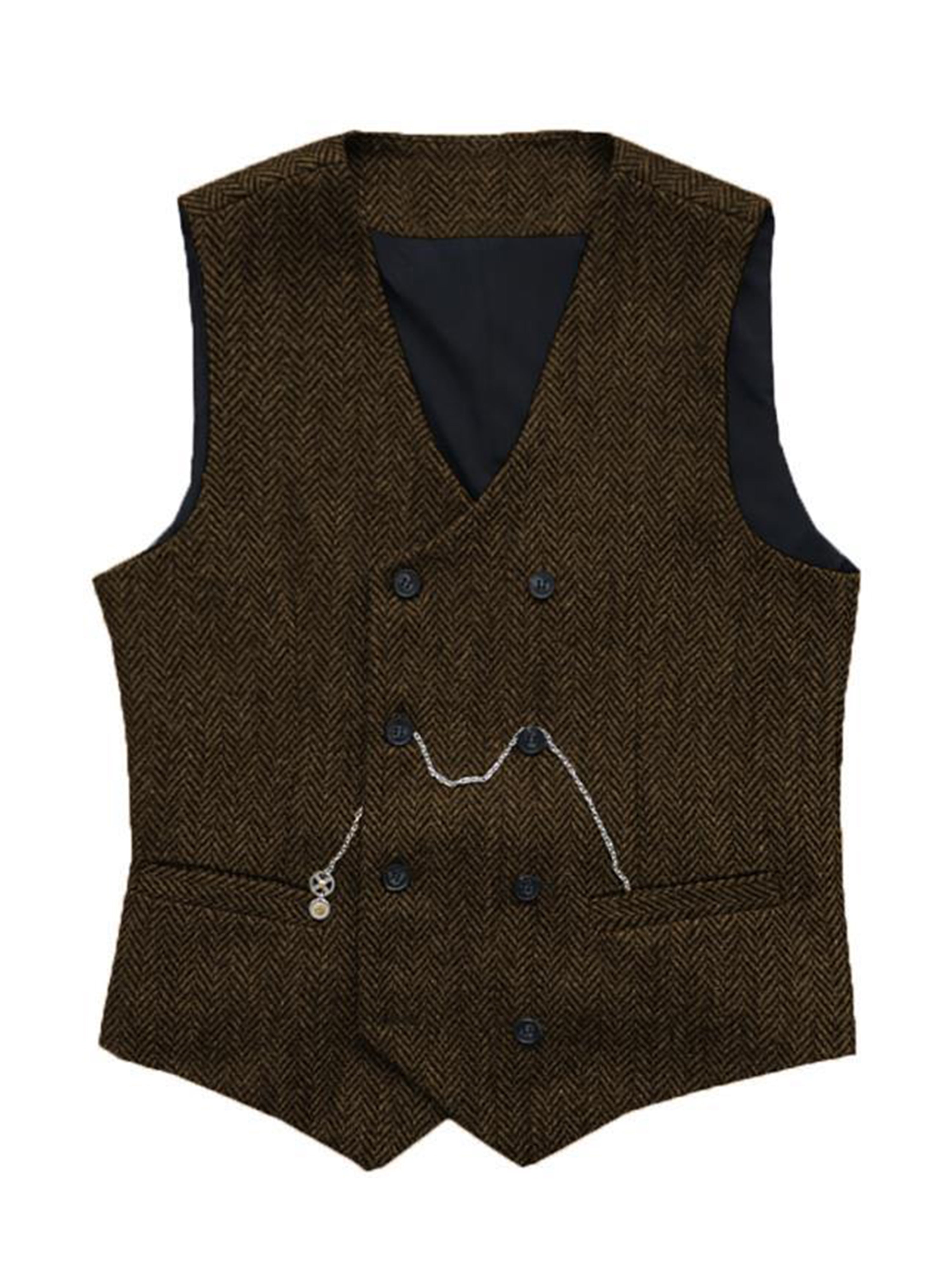 Vest Men's Suit Vest Standing Collar Herringbone Vest