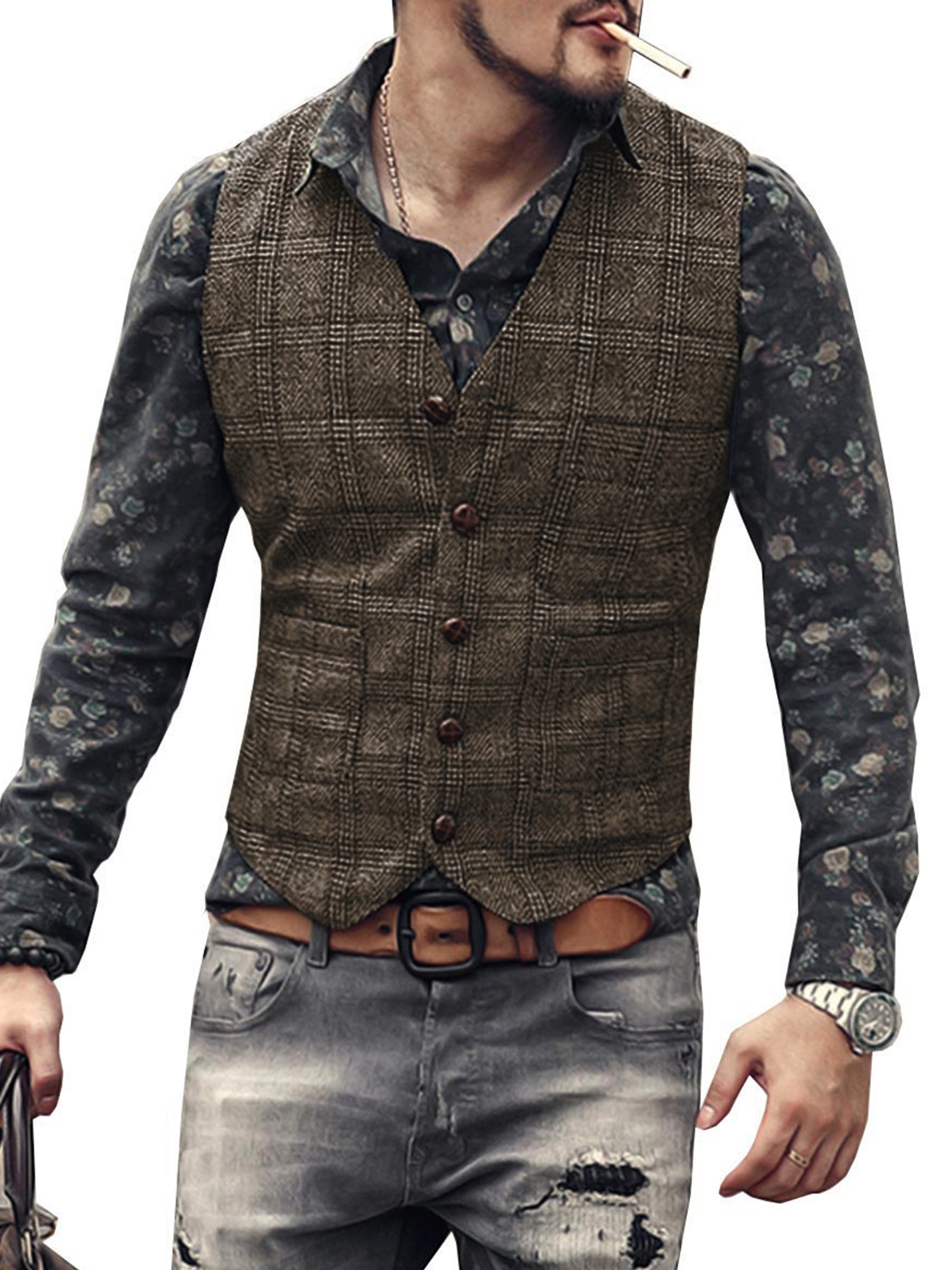 Men's Plaid Casual Vest Groom's Best Man Slim Fit Vest