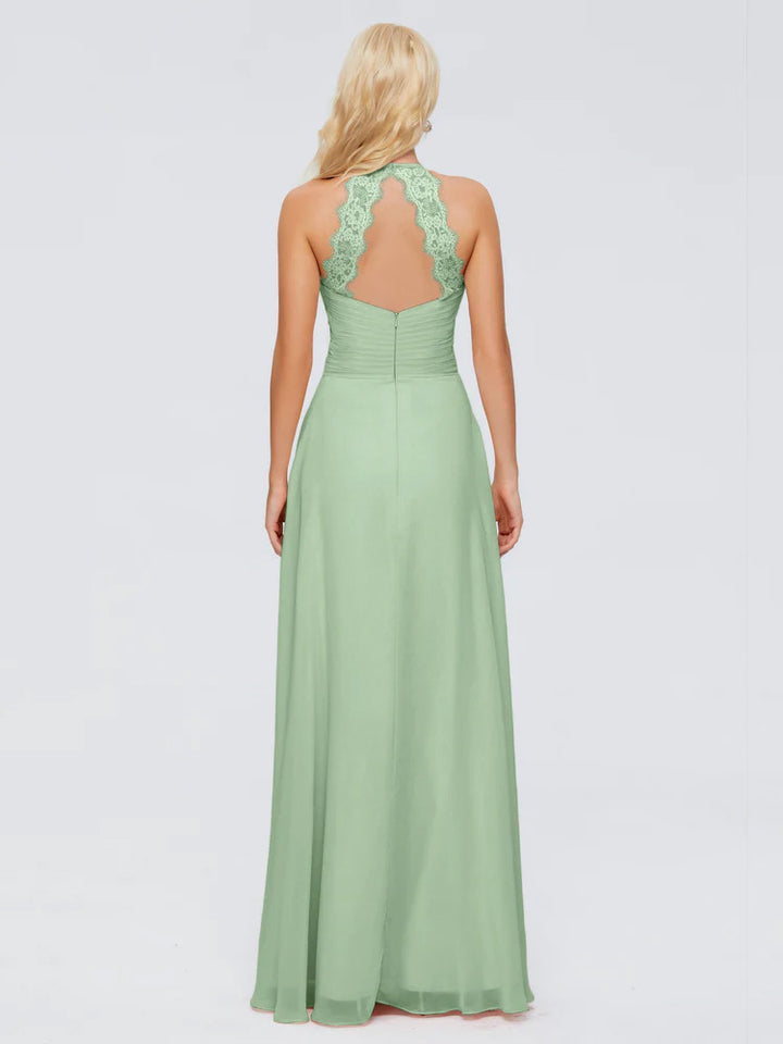 Cicinia Dusty Rose Bridesmaid Dresses Long Chiffon A-line V-neck Floor Length Pleats main image 1