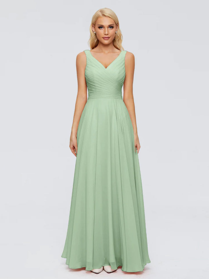 Cicinia Dusty Sage Mother Of The Groom Dress Long Chiffon A-line Floor Length V-neck Beaded