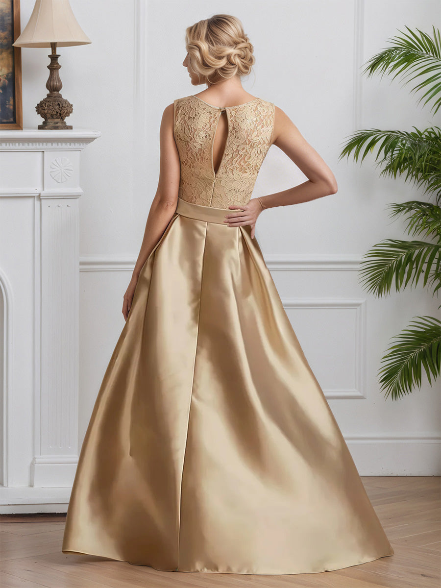 Cicinia Champagne Mother Of The Bride Dresses Satin Lace Jewel A-Line Sleeveless
