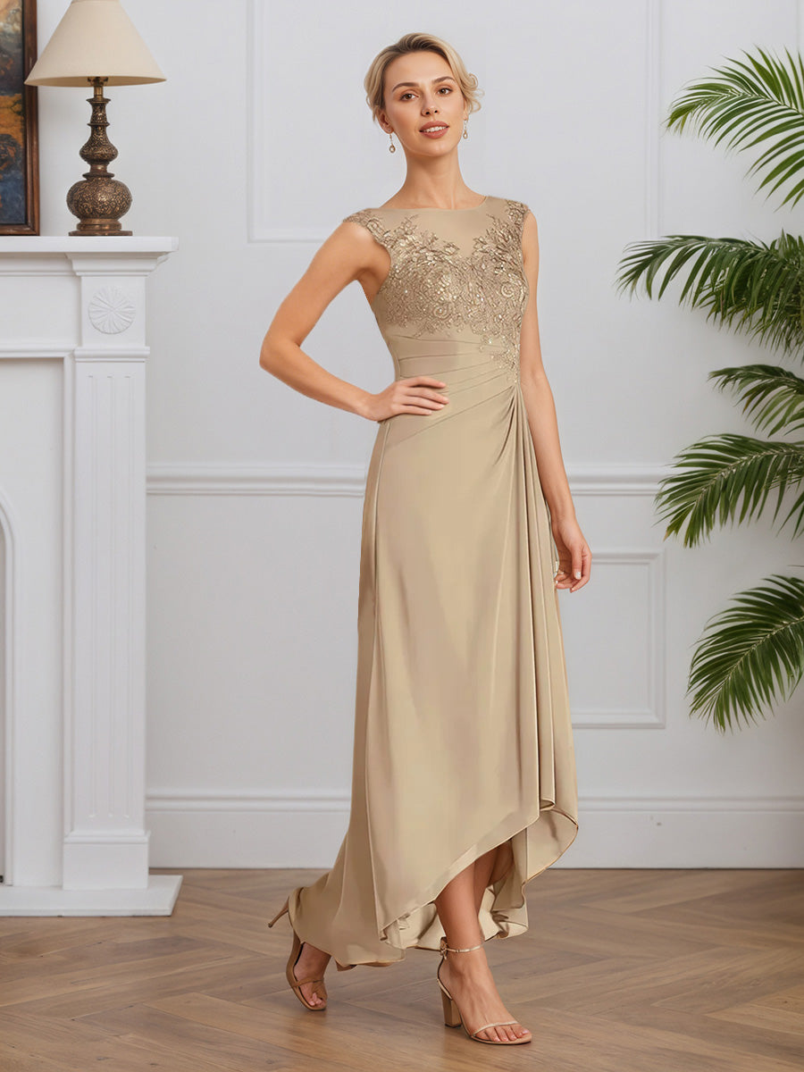 Cicinia Champagne Mother Of The Bride Dresses Chiffon Scoop Neckline Sleeveless A-Line Long