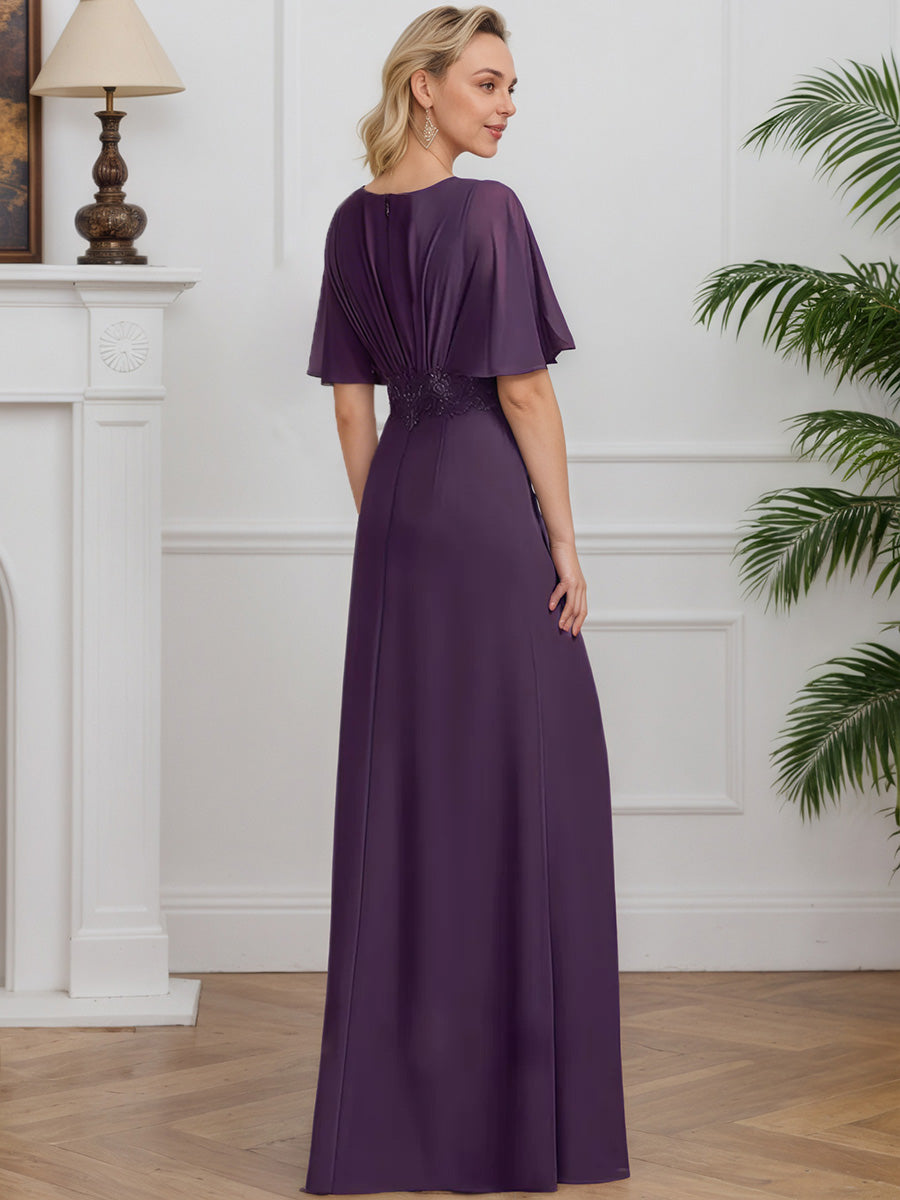 Cicinia Plum Mother Of The Bride Dresses Chiffon Lace A-Line V-Neck Half Sleeves