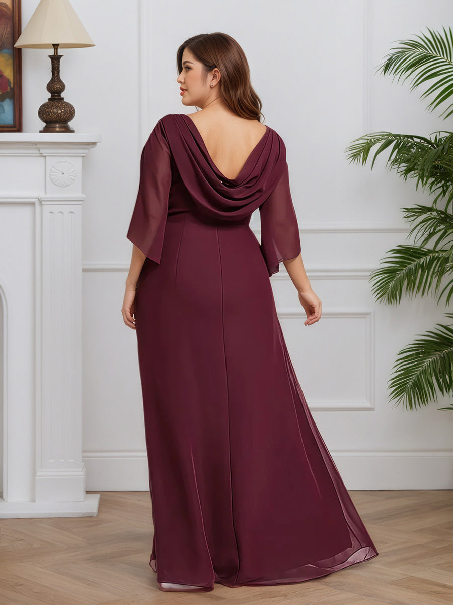 Cicinia Mulberry Mother Of The Bride Dresses Chiffon Jewel Sheath Beading Floor Length Plus Size