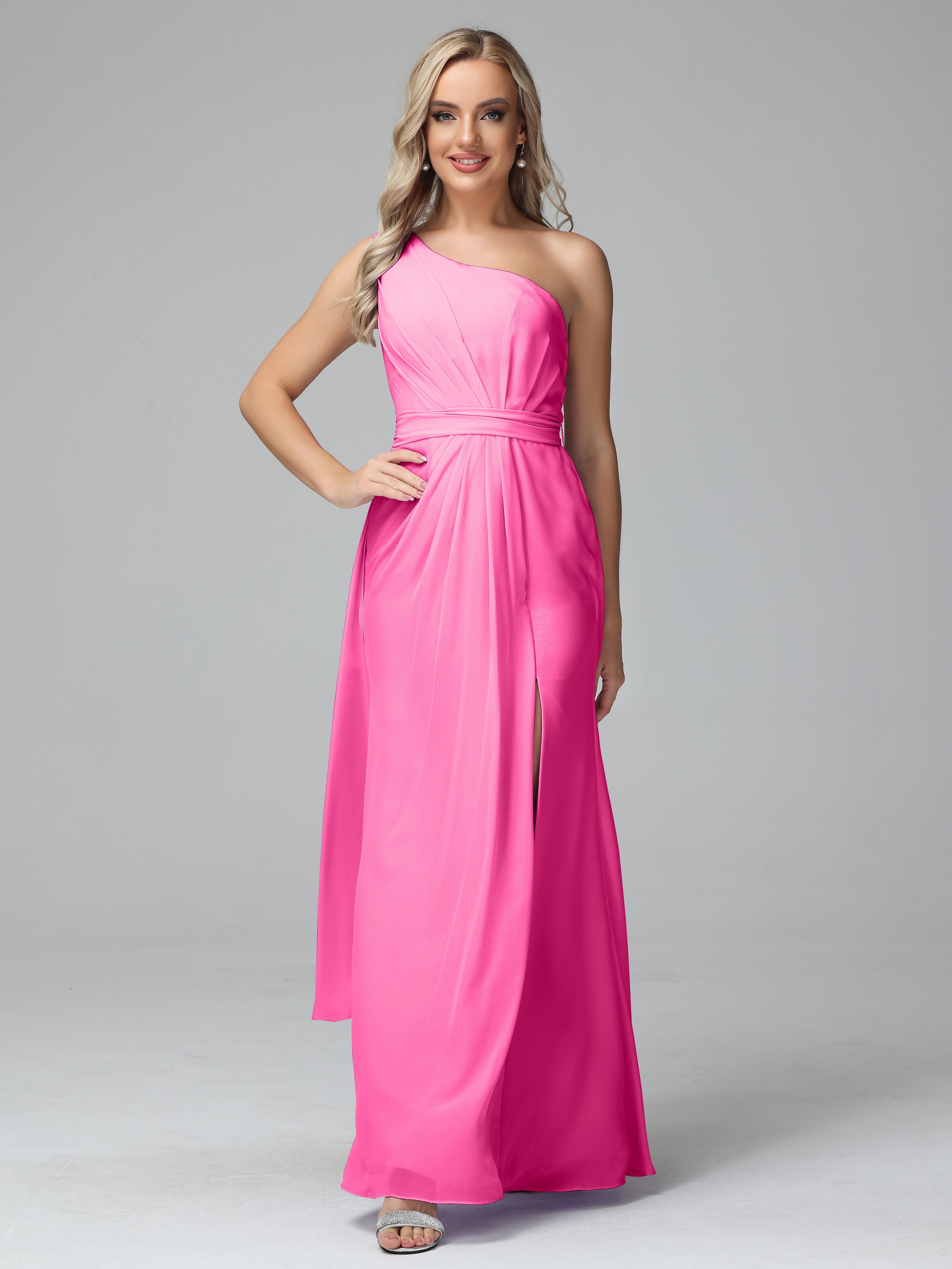 Daphne One Shoulder Chiffon Bridesmaid Dresses With Split