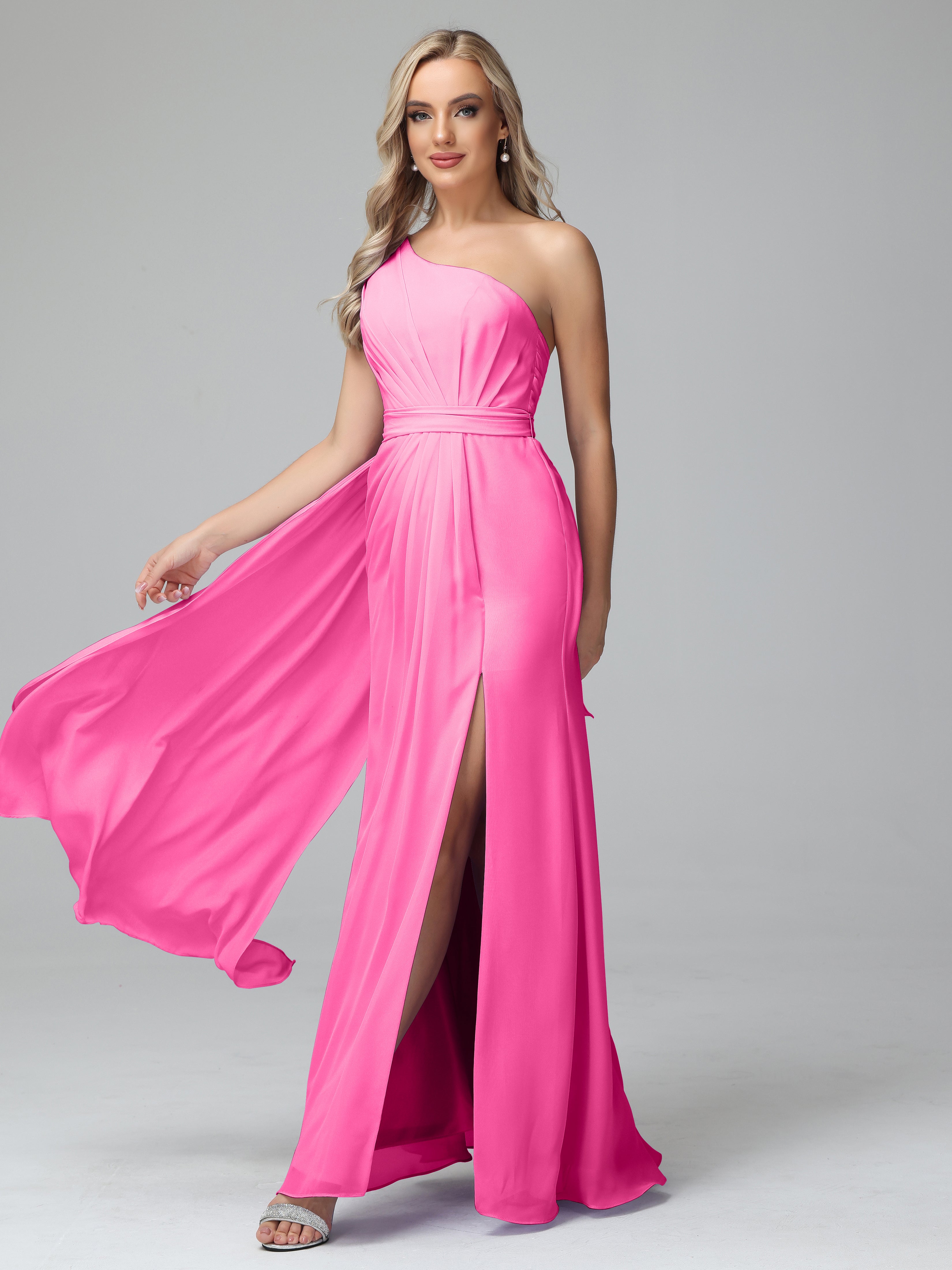 Daphne One Shoulder Chiffon Bridesmaid Dresses With Split