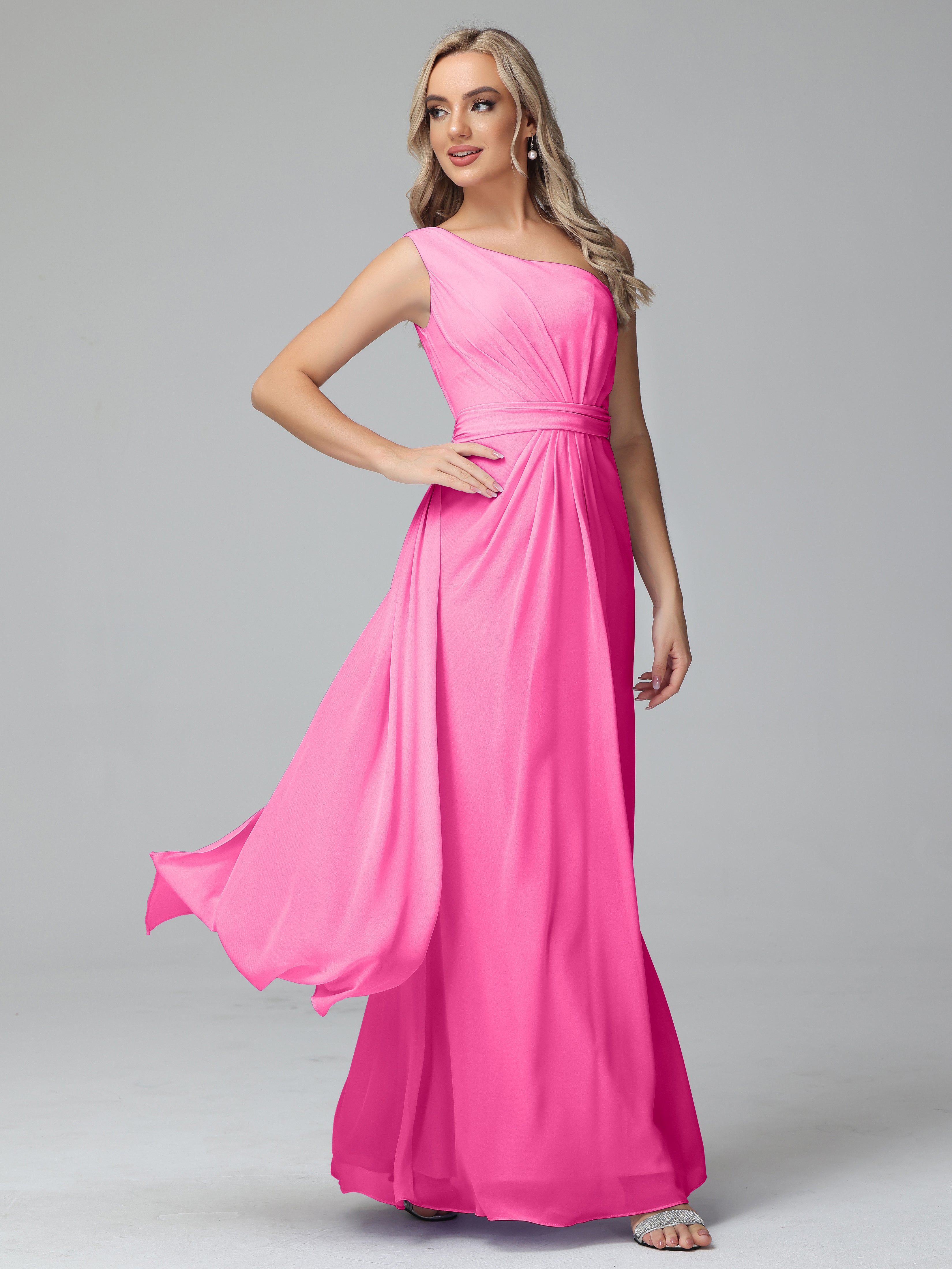 Daphne One Shoulder Chiffon Bridesmaid Dresses With Split