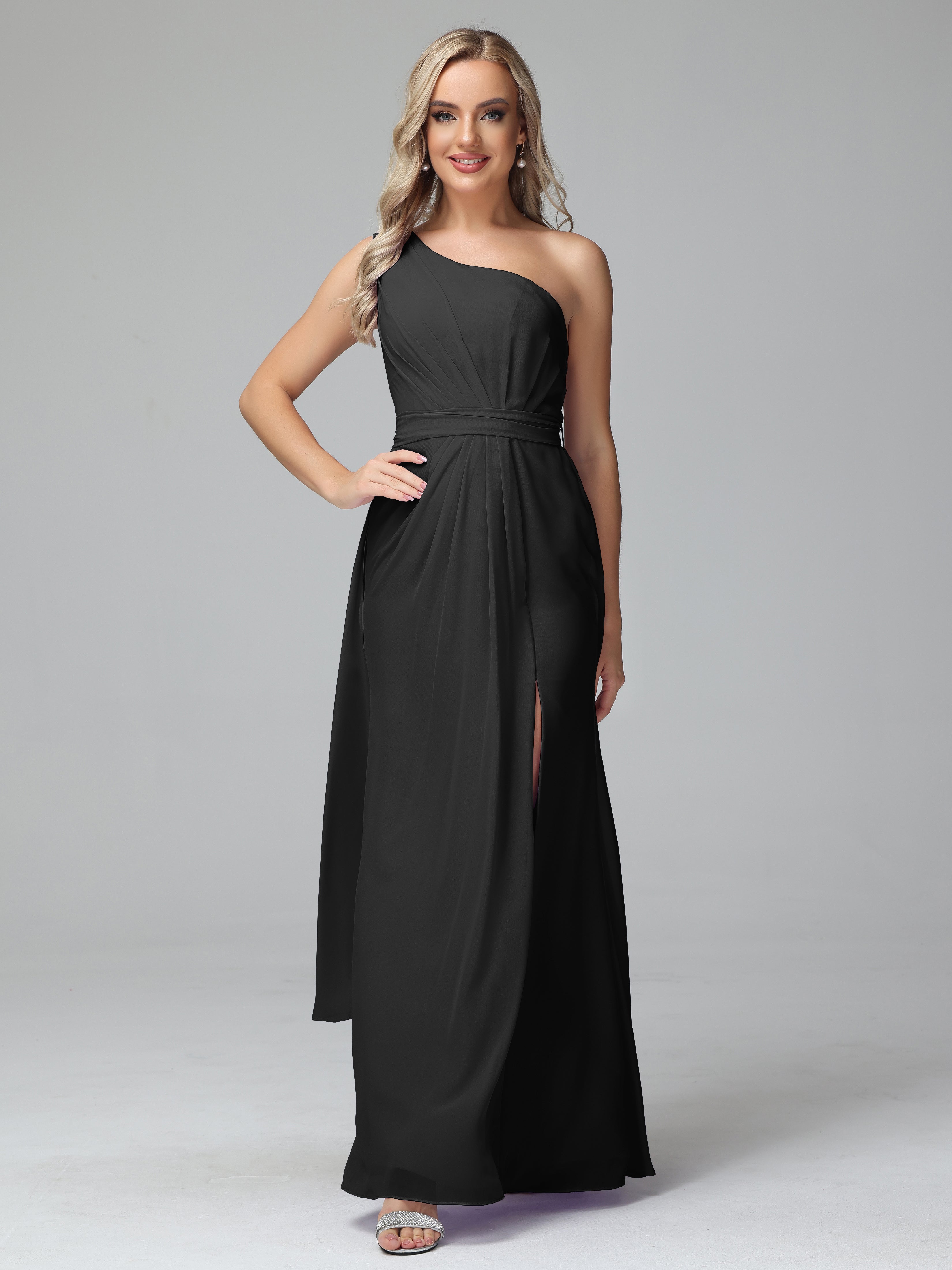 Daphne One Shoulder Chiffon Bridesmaid Dresses With Split