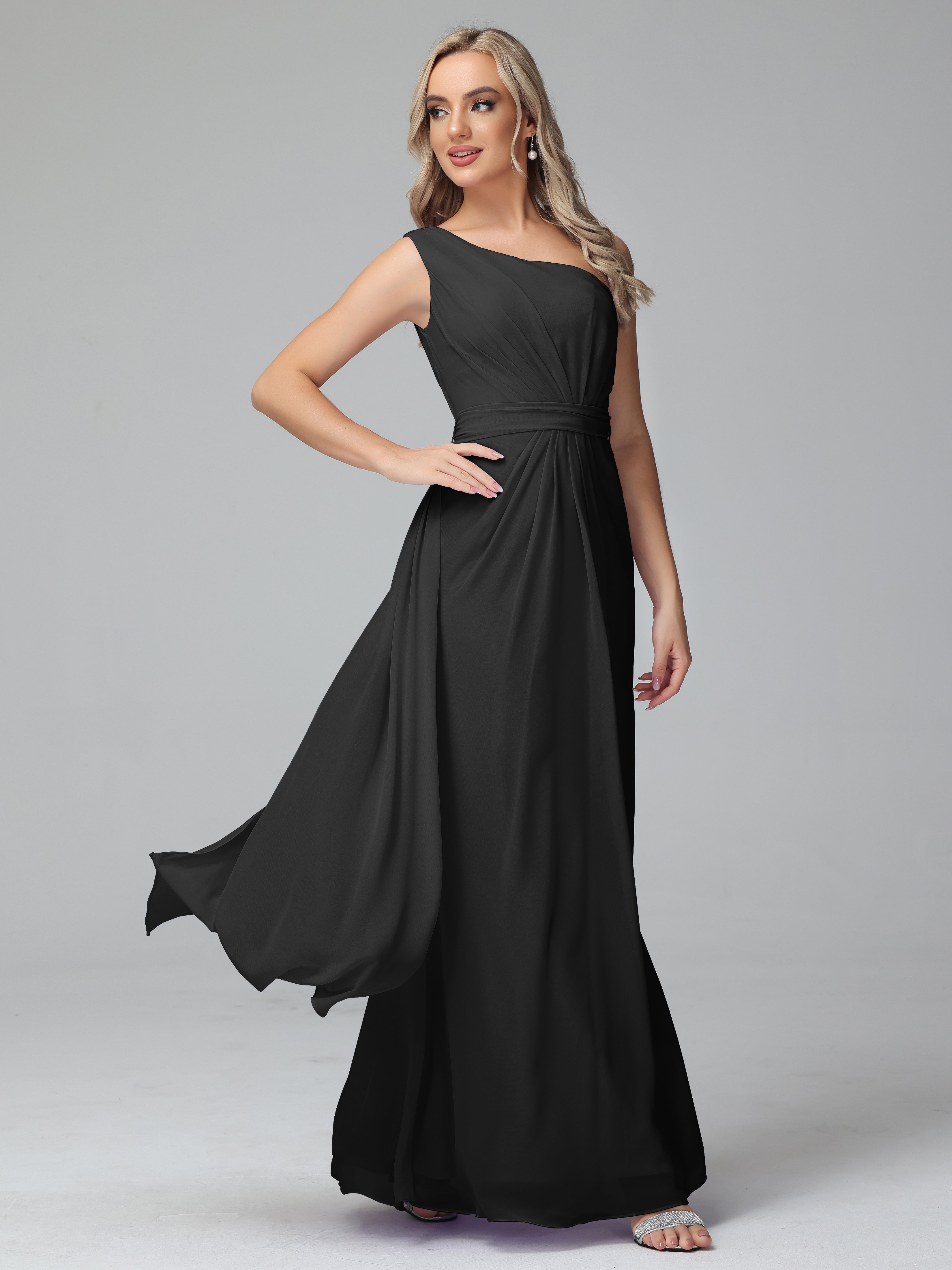 Daphne One Shoulder Chiffon Bridesmaid Dresses With Split