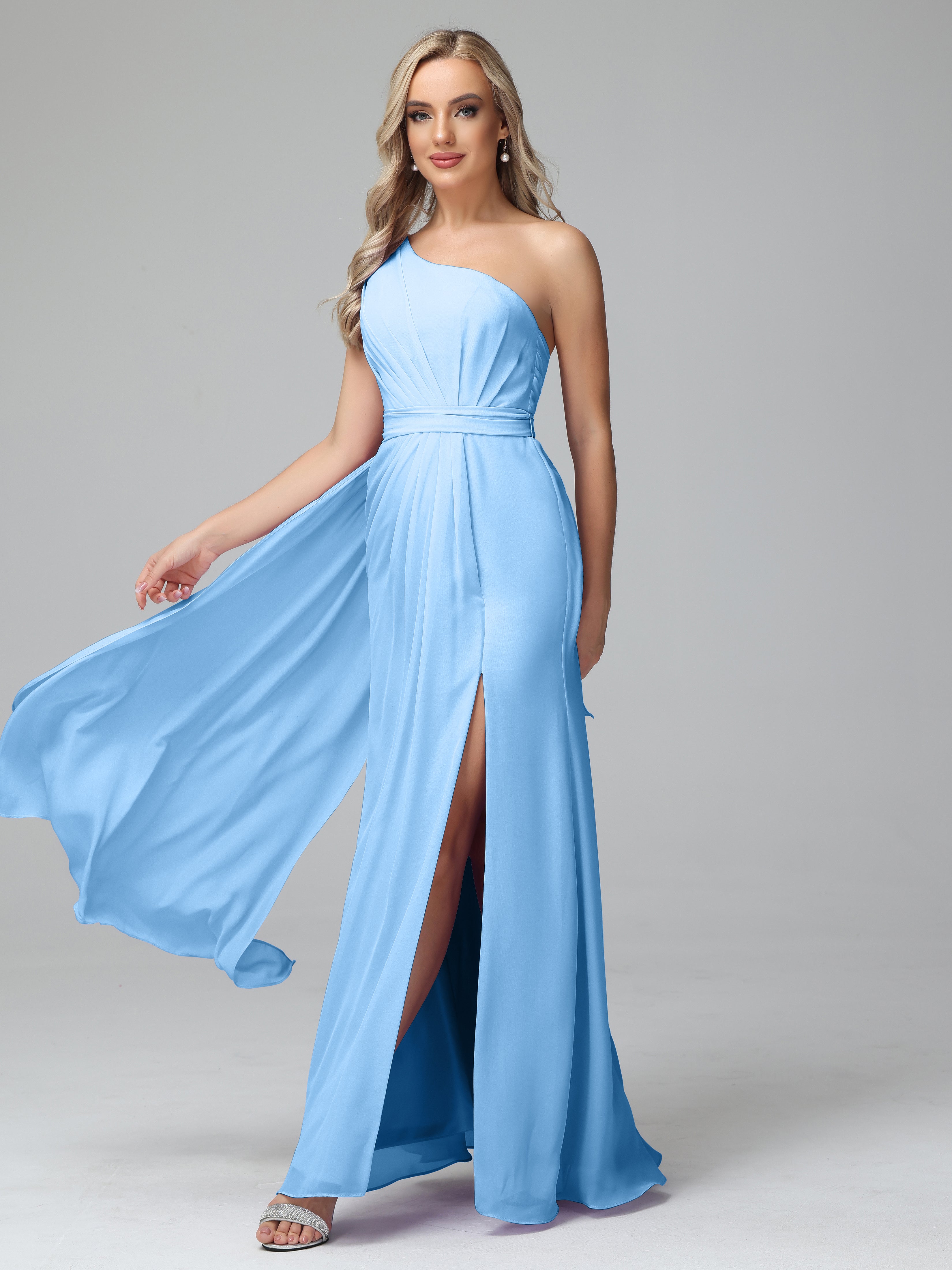 Daphne One Shoulder Chiffon Bridesmaid Dresses With Split