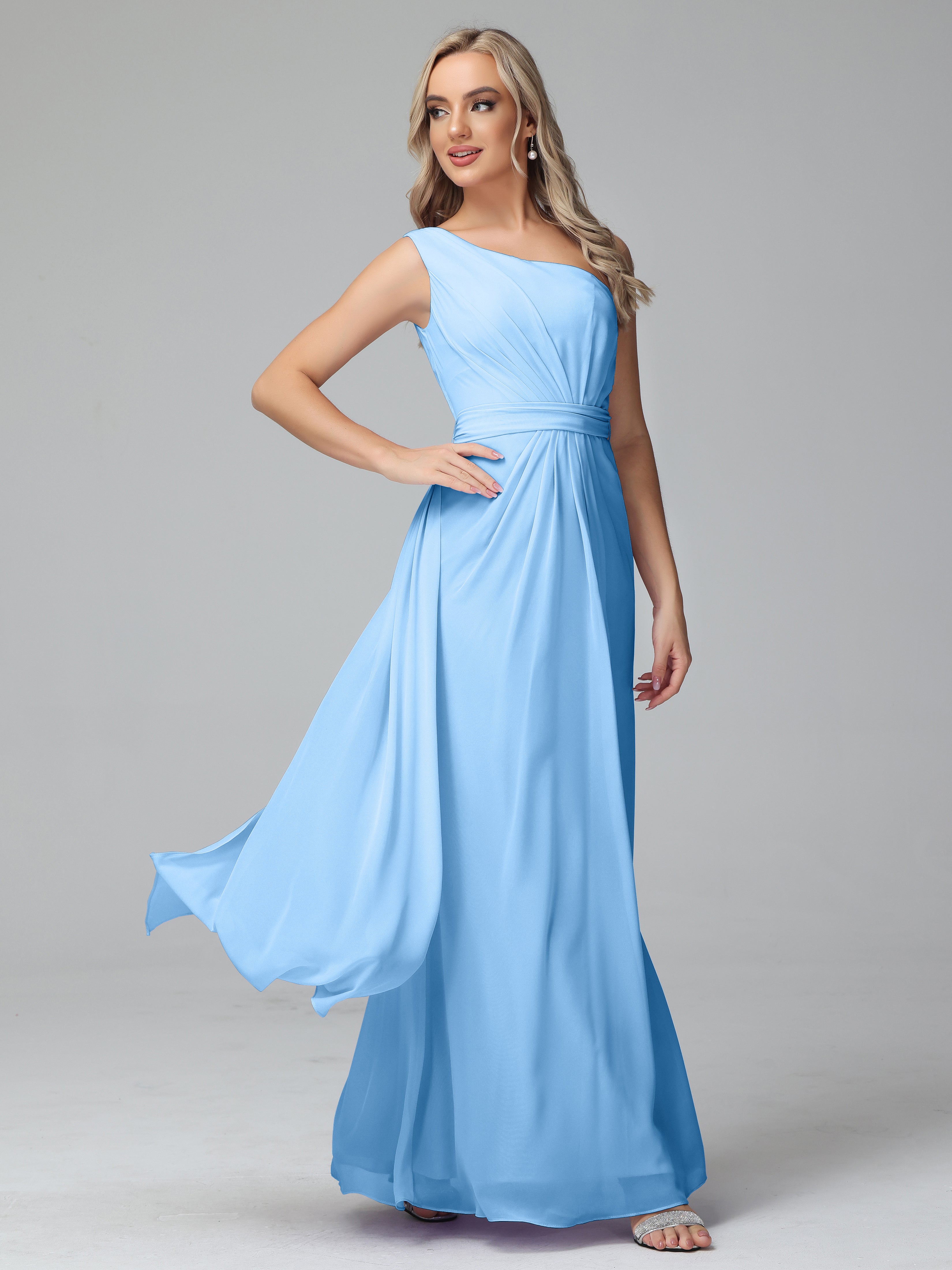 Daphne One Shoulder Chiffon Bridesmaid Dresses With Split