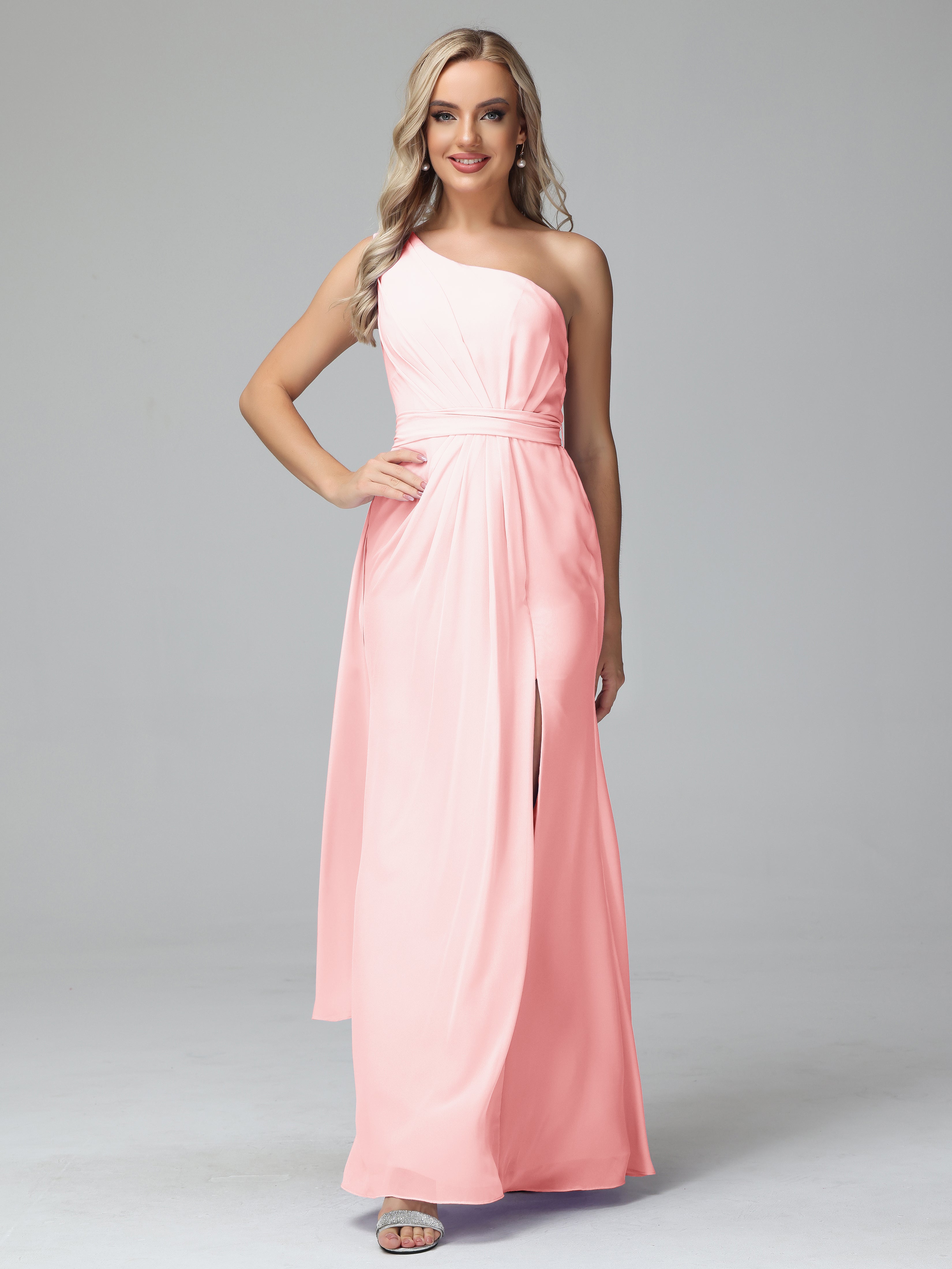 Daphne One Shoulder Chiffon Bridesmaid Dresses With Split