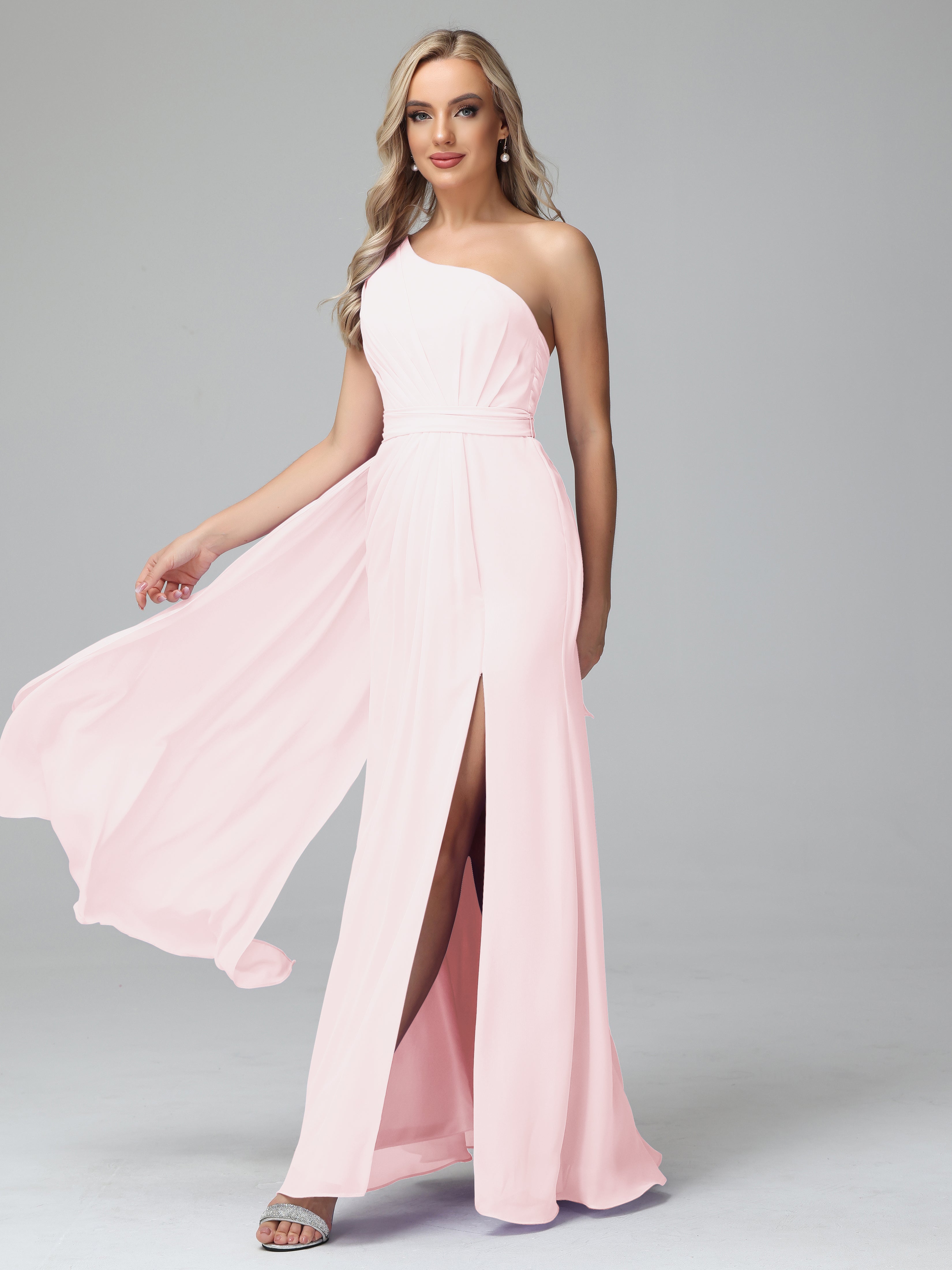 Daphne One Shoulder Chiffon Bridesmaid Dresses With Split