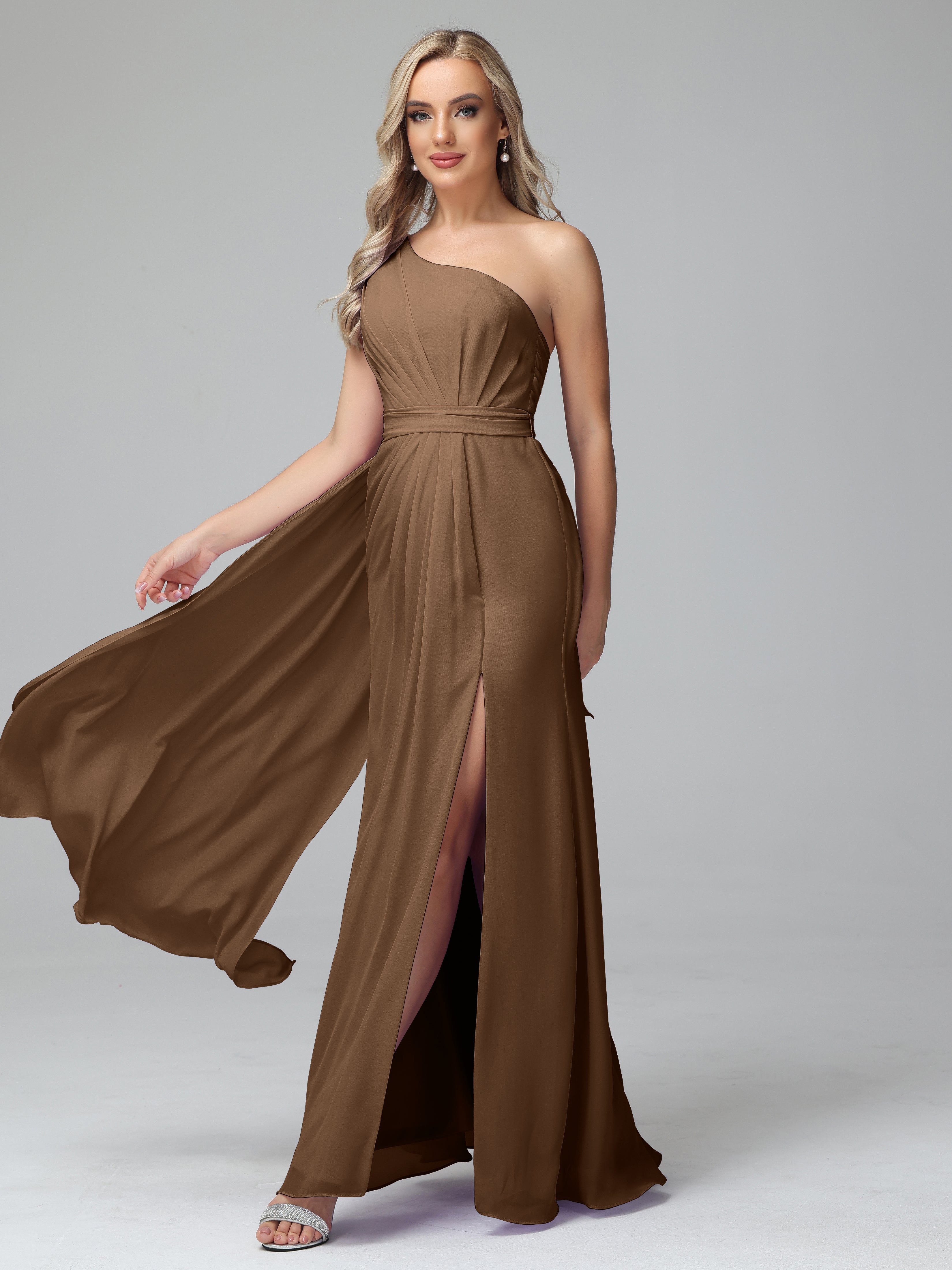 Daphne One Shoulder Chiffon Bridesmaid Dresses With Split