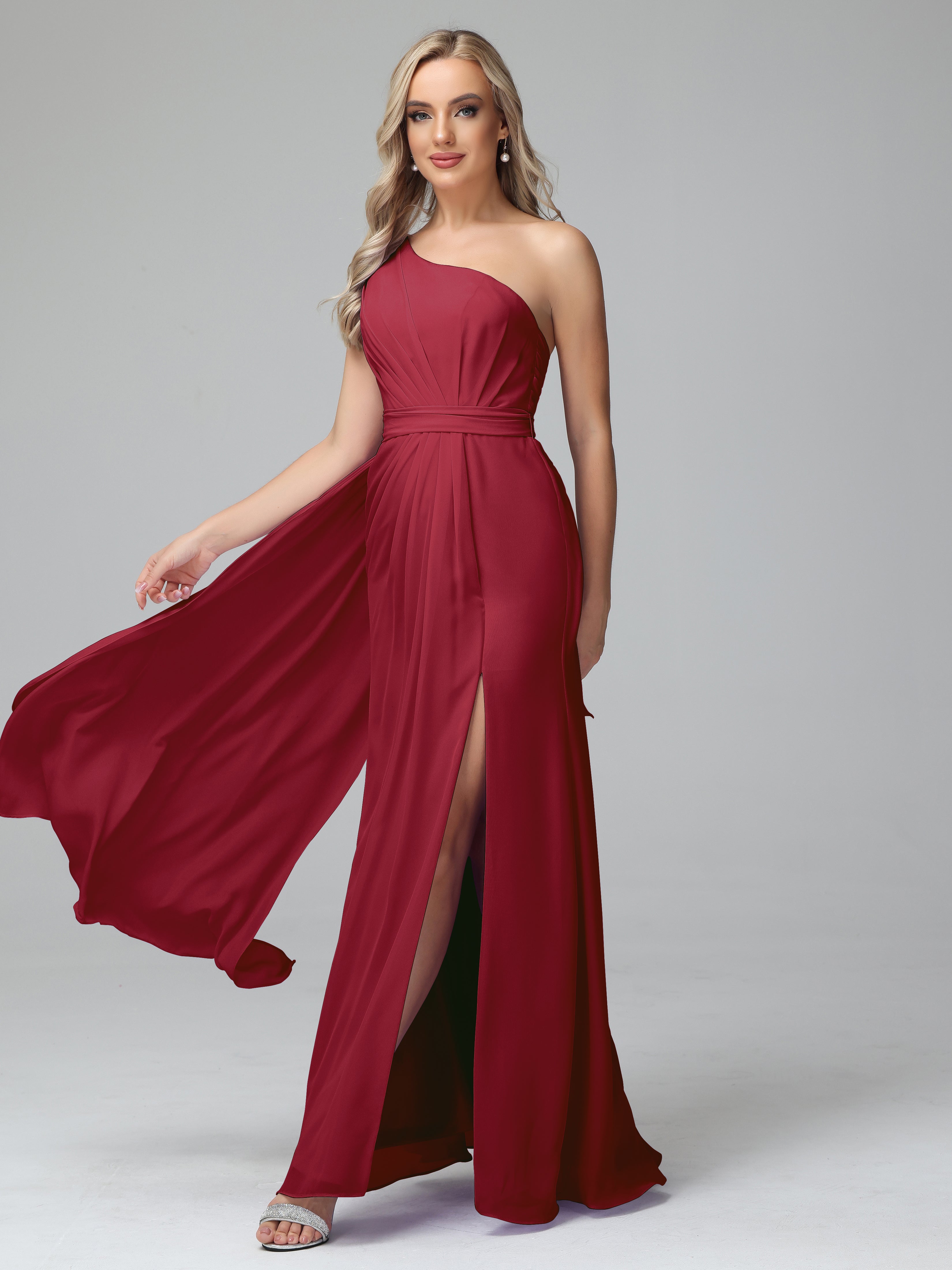 Daphne One Shoulder Chiffon Bridesmaid Dresses With Split