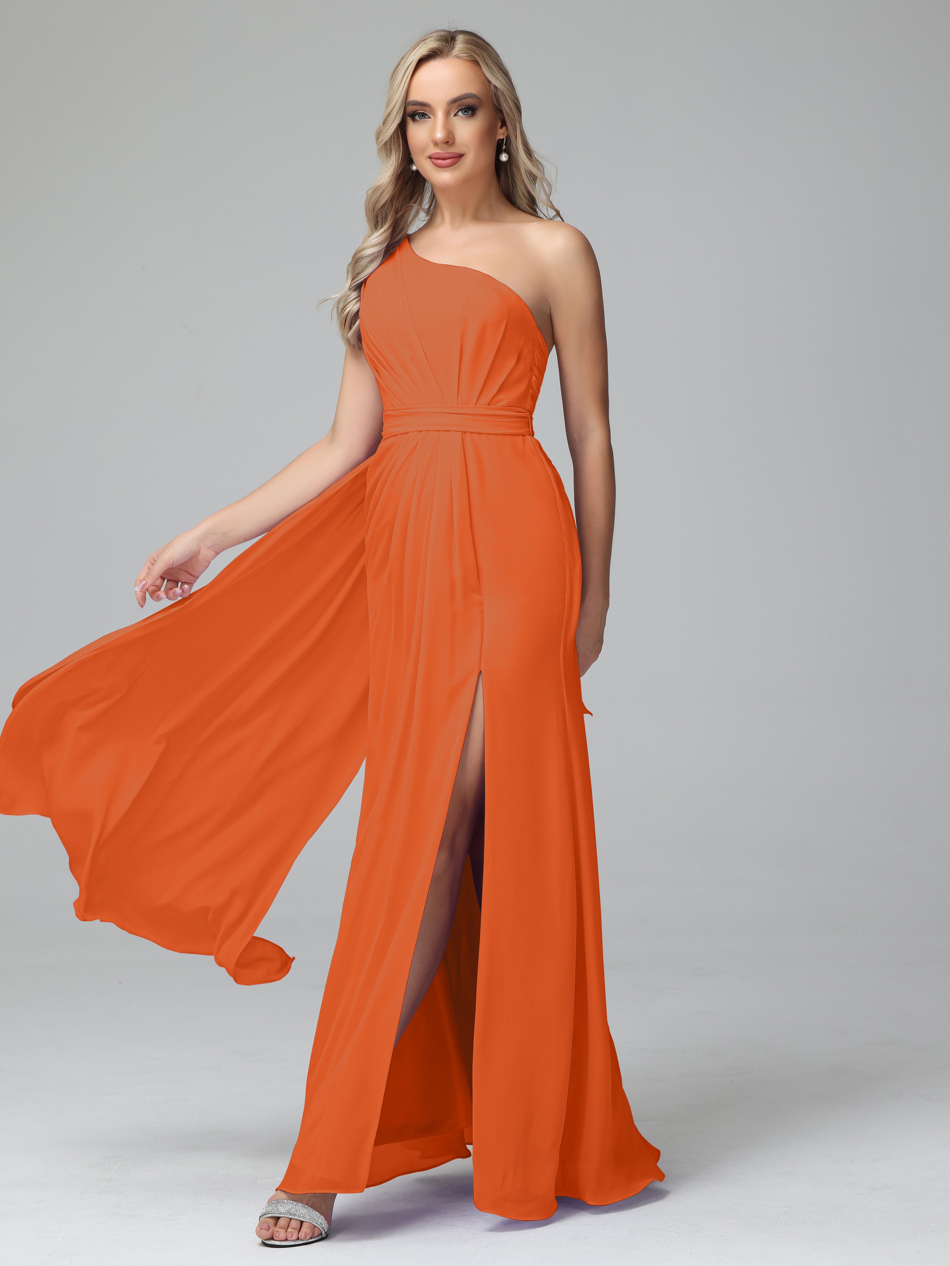 Daphne One Shoulder Chiffon Bridesmaid Dresses With Split