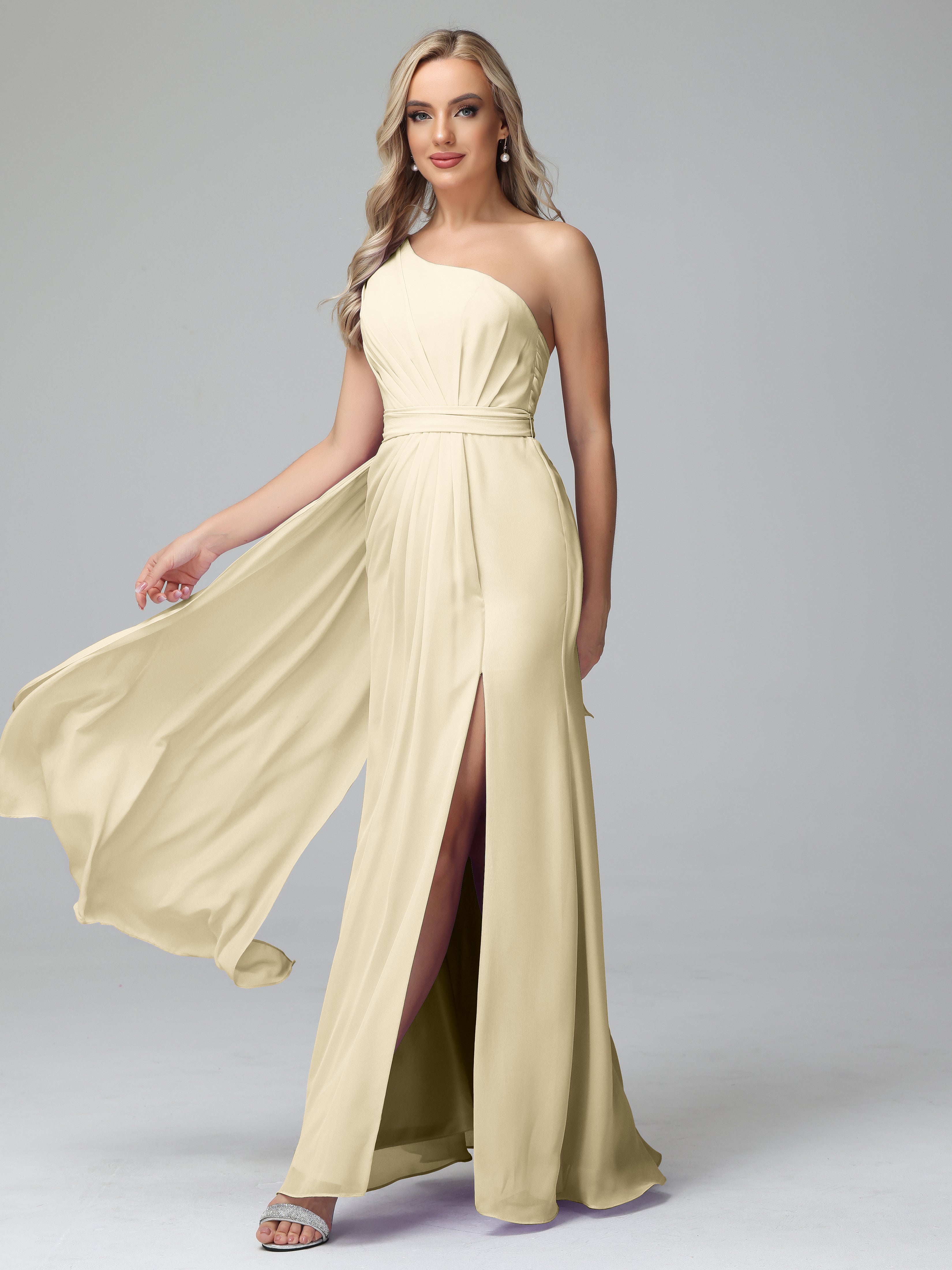 Daphne One Shoulder Chiffon Bridesmaid Dresses With Split