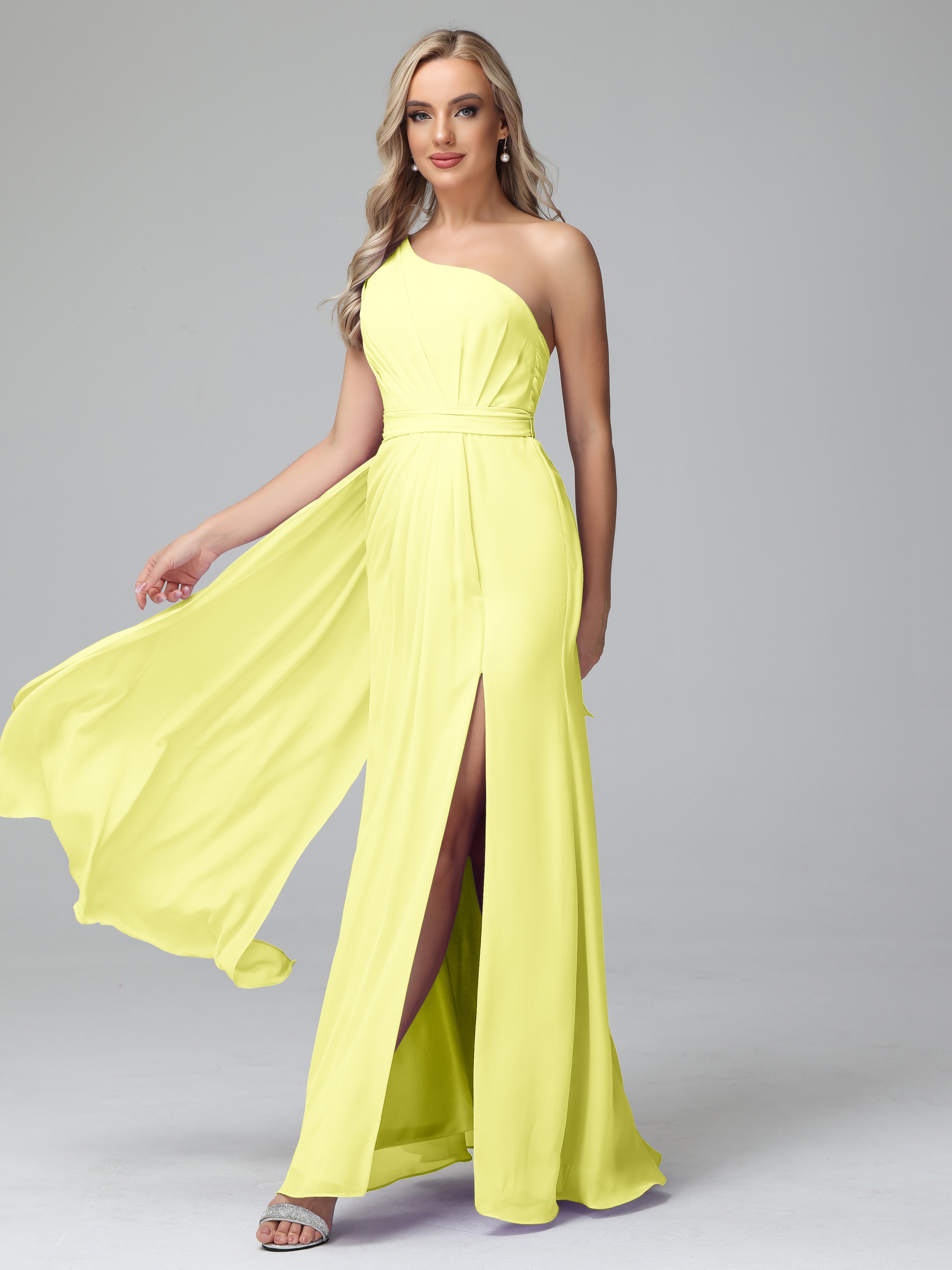 Daphne One Shoulder Chiffon Bridesmaid Dresses With Split