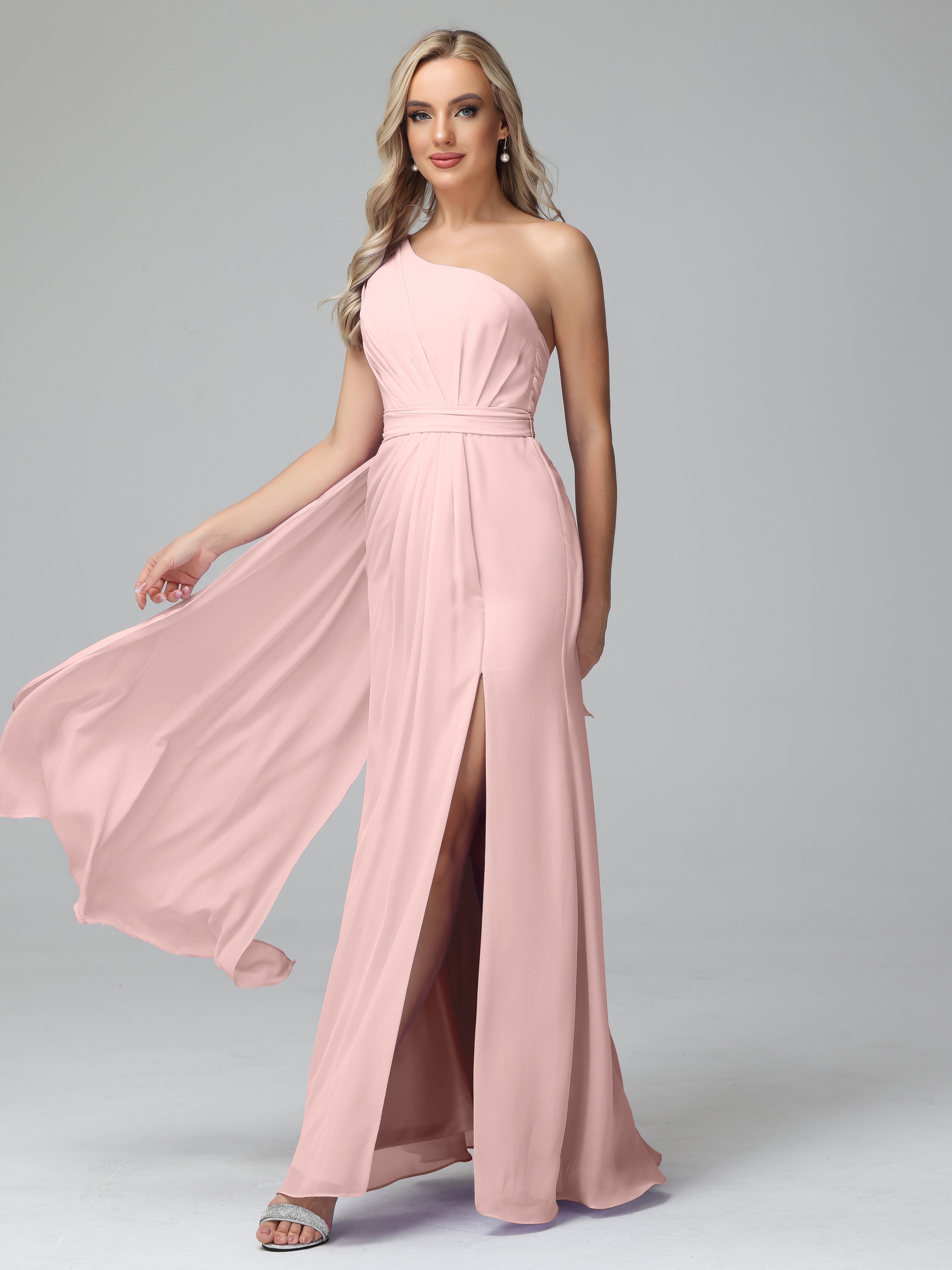 Daphne One Shoulder Chiffon Bridesmaid Dresses With Split