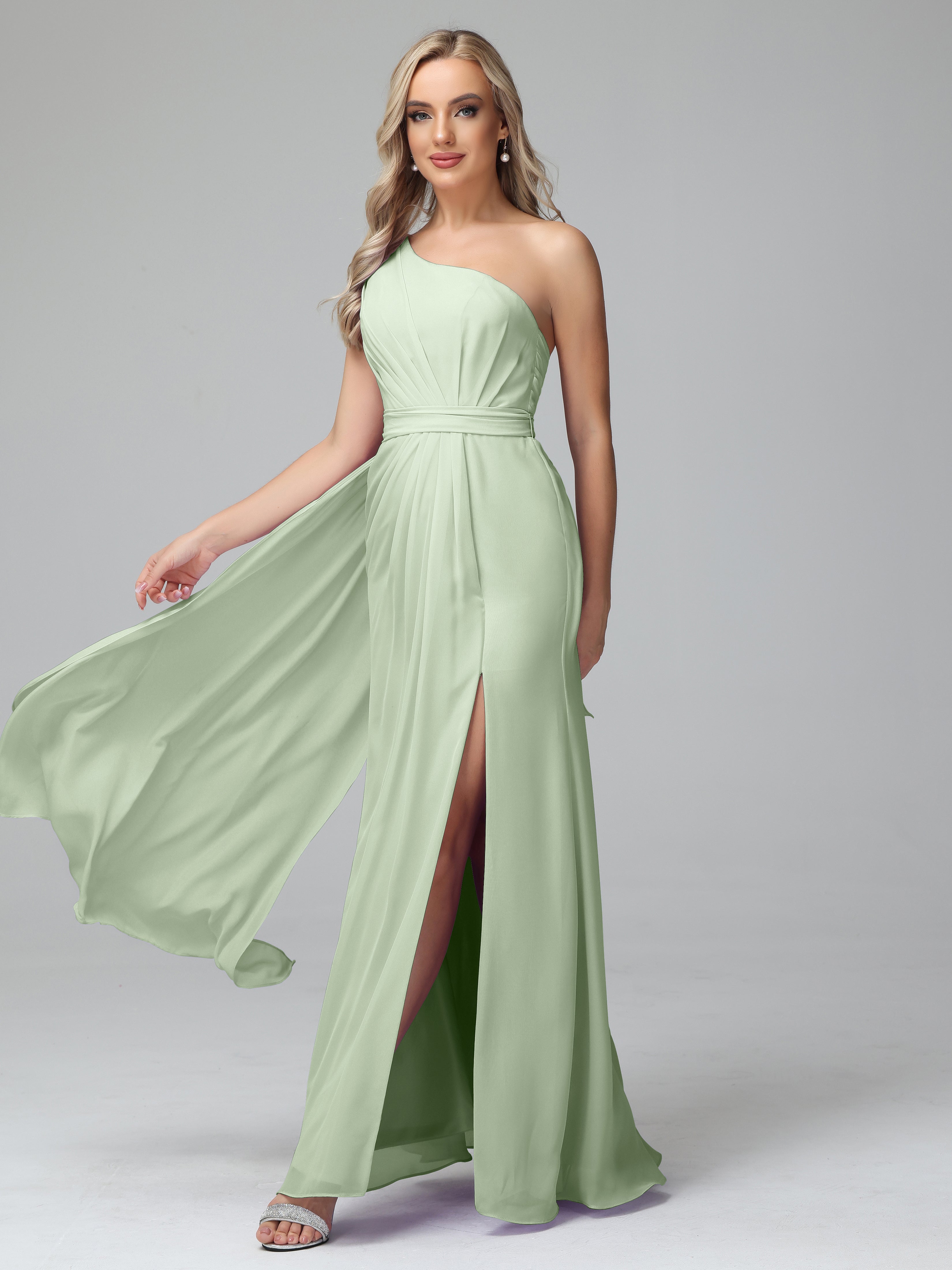 Daphne One Shoulder Chiffon Bridesmaid Dresses With Split