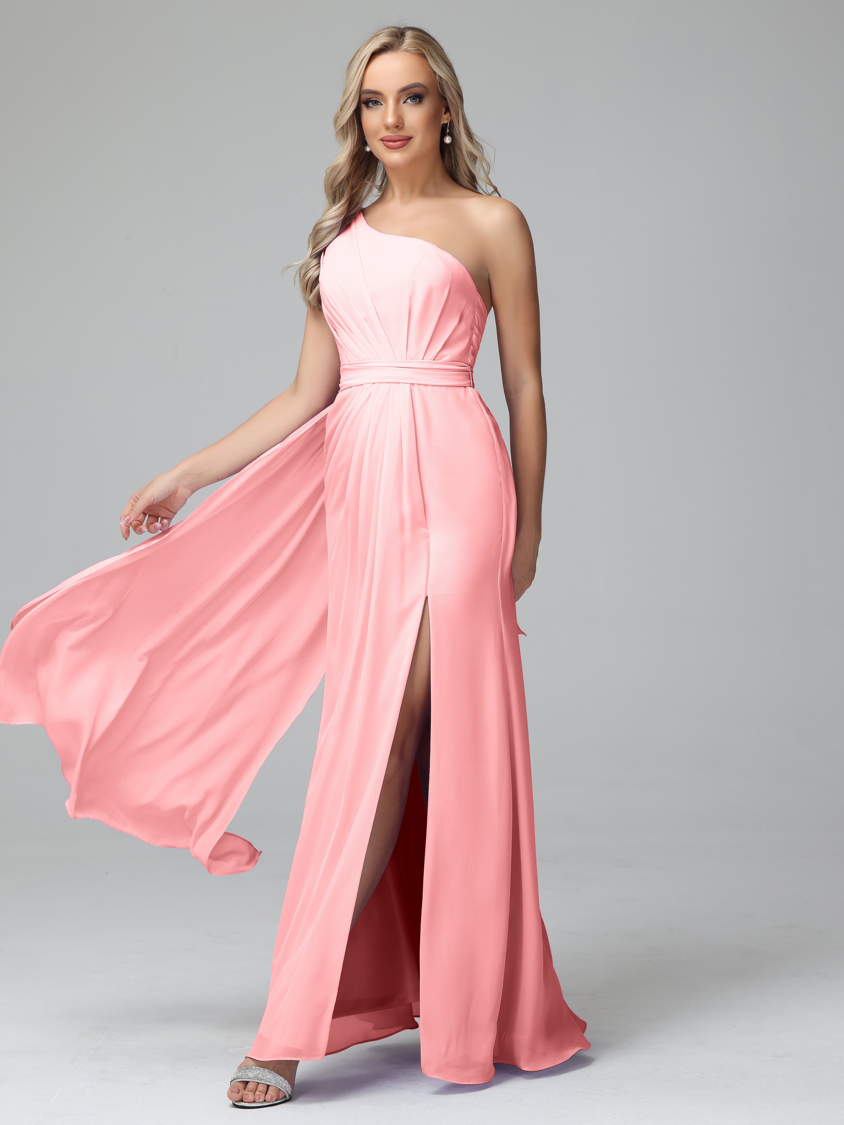 Daphne One Shoulder Chiffon Bridesmaid Dresses With Split