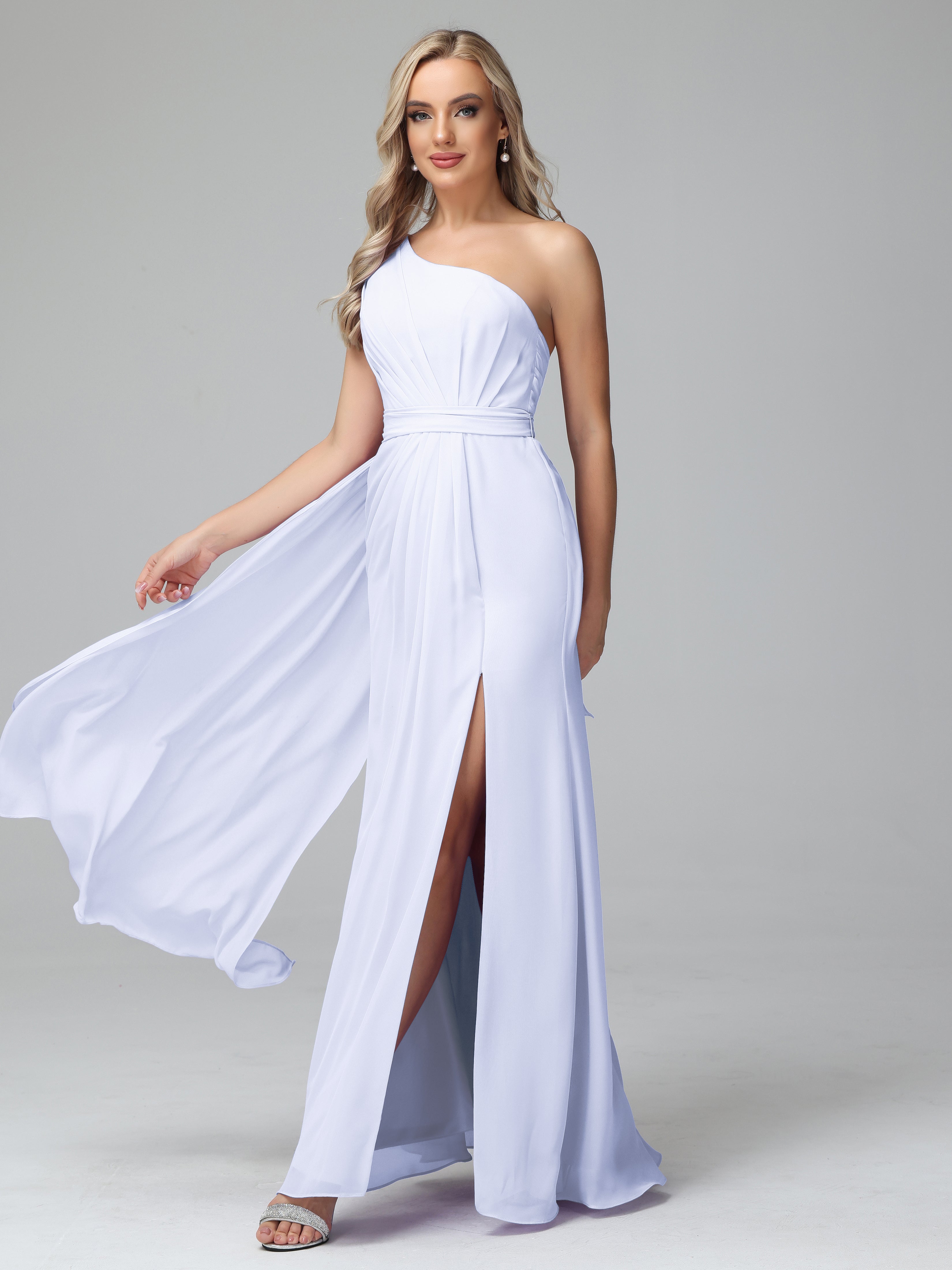 Daphne One Shoulder Chiffon Bridesmaid Dresses With Split