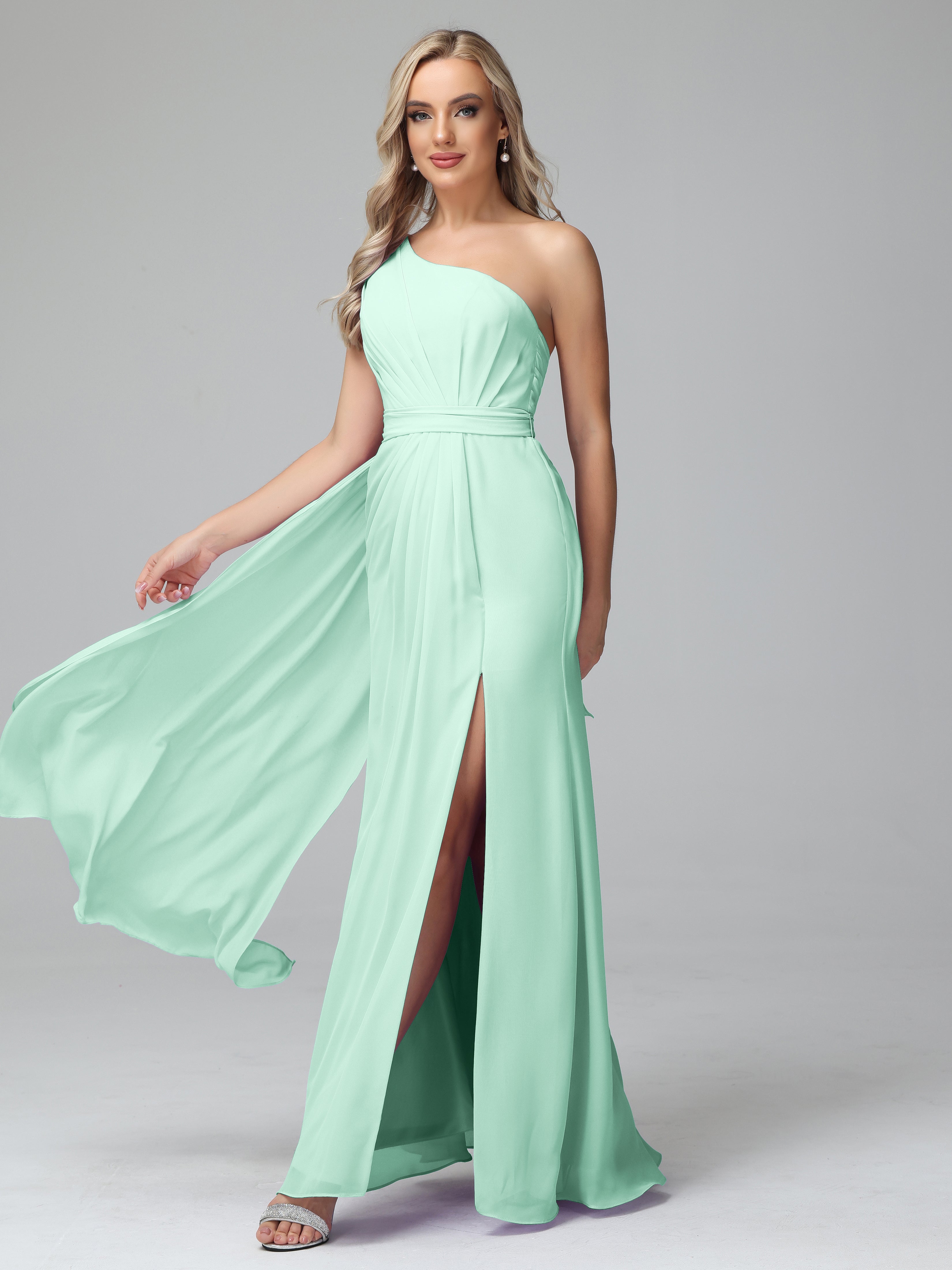 Daphne One Shoulder Chiffon Bridesmaid Dresses With Split