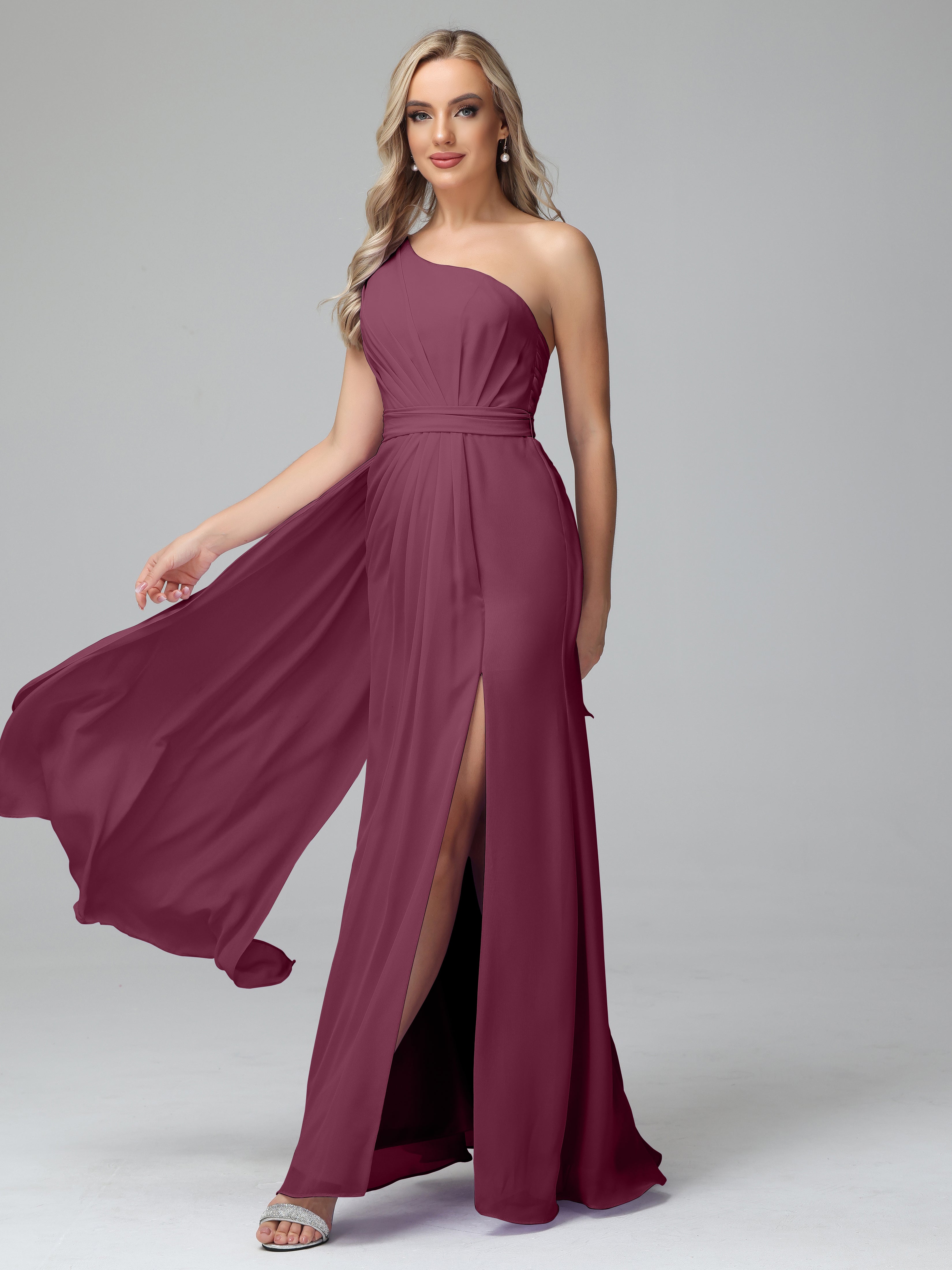 Daphne One Shoulder Chiffon Bridesmaid Dresses With Split