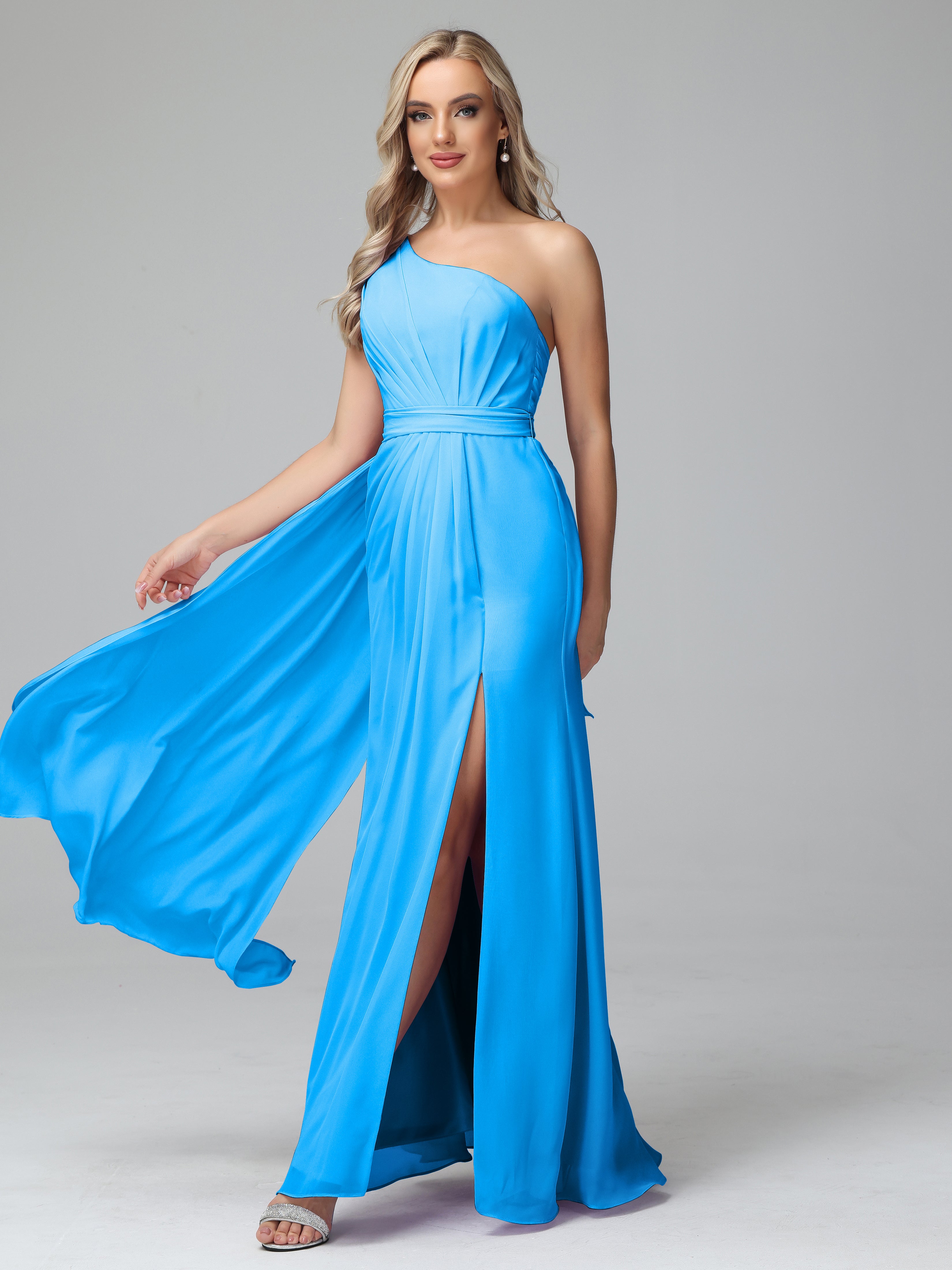 Daphne One Shoulder Chiffon Bridesmaid Dresses With Split