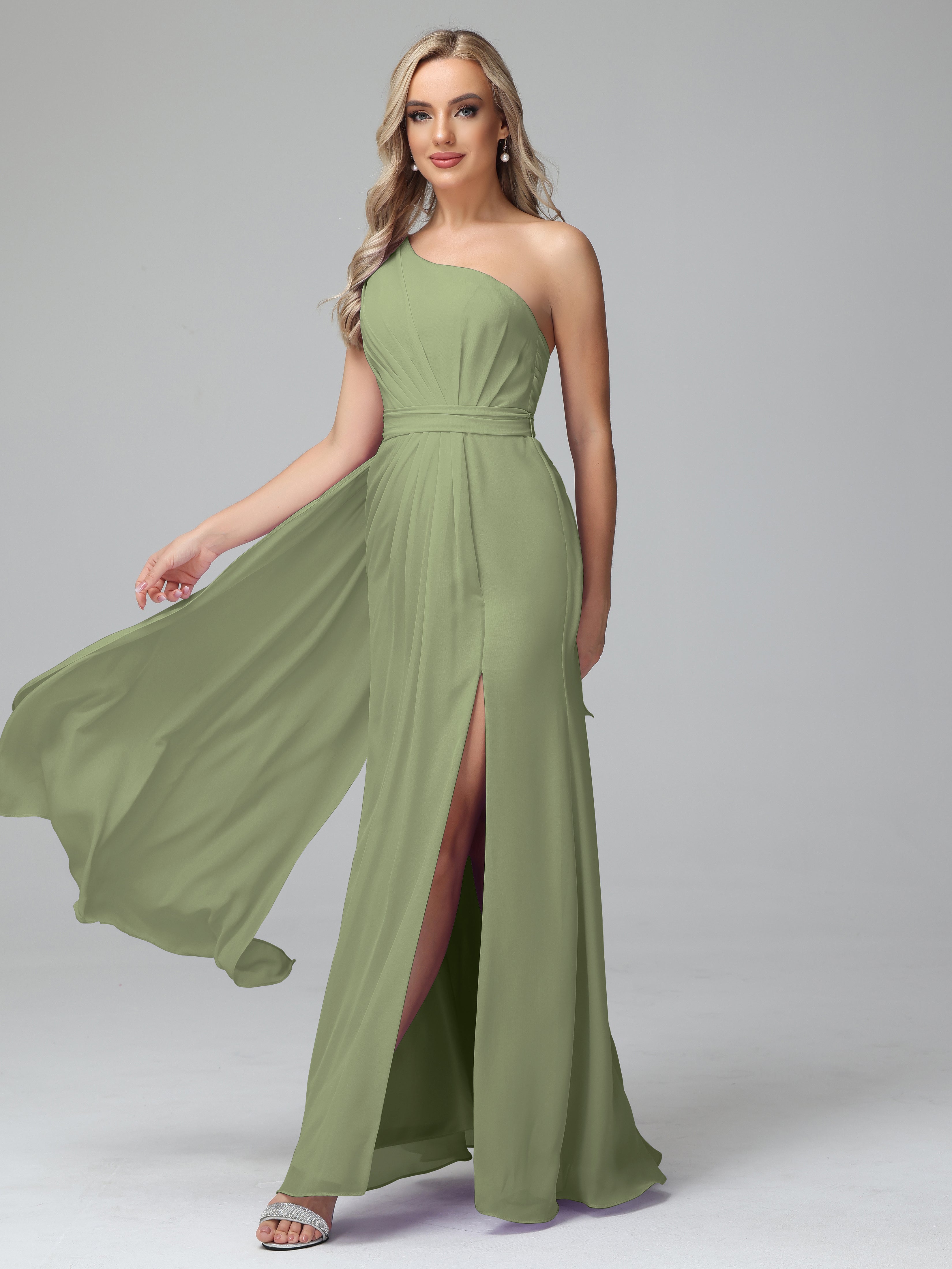 Daphne One Shoulder Chiffon Bridesmaid Dresses With Split