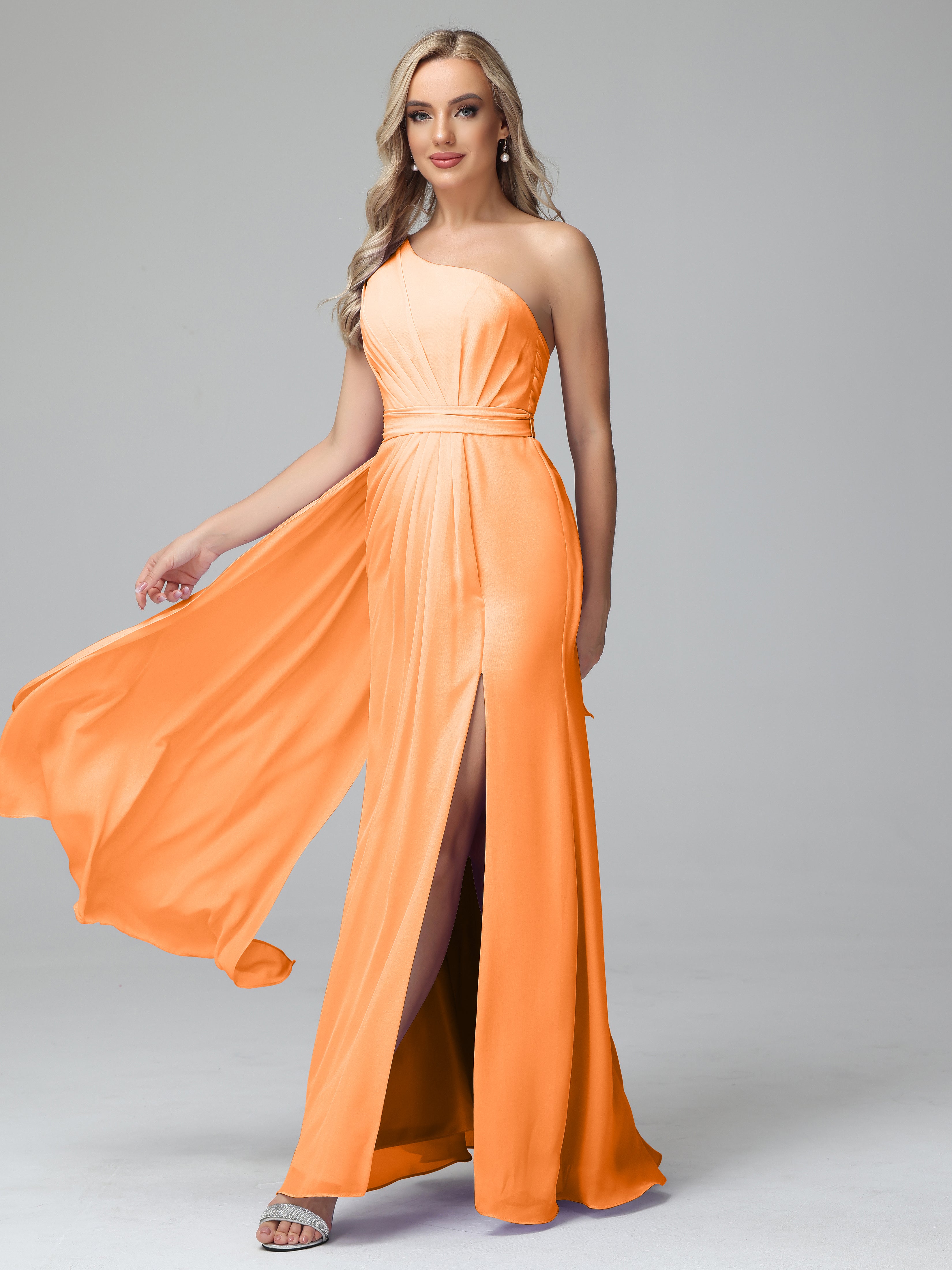 Daphne One Shoulder Chiffon Bridesmaid Dresses With Split