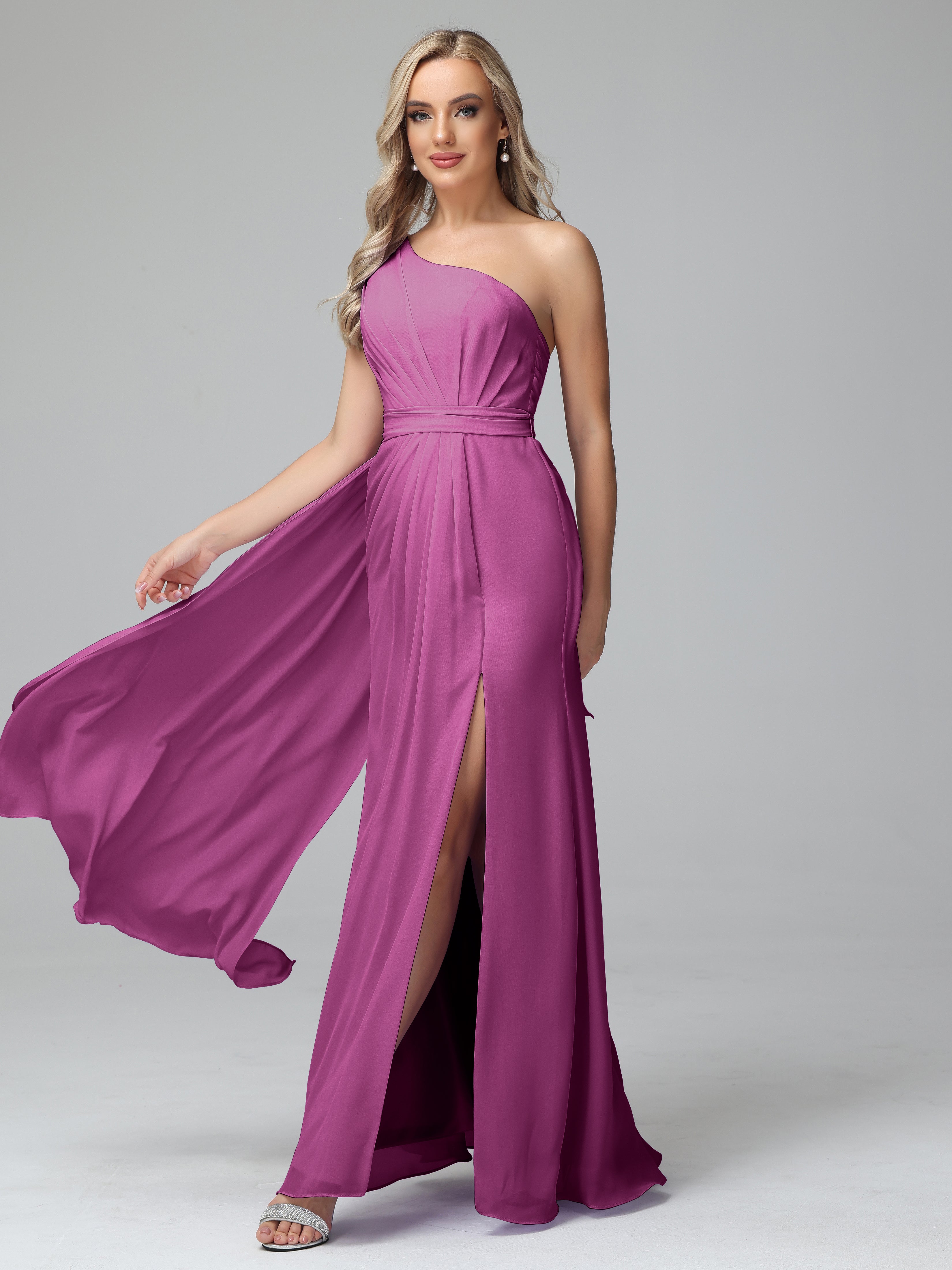 Daphne One Shoulder Chiffon Bridesmaid Dresses With Split