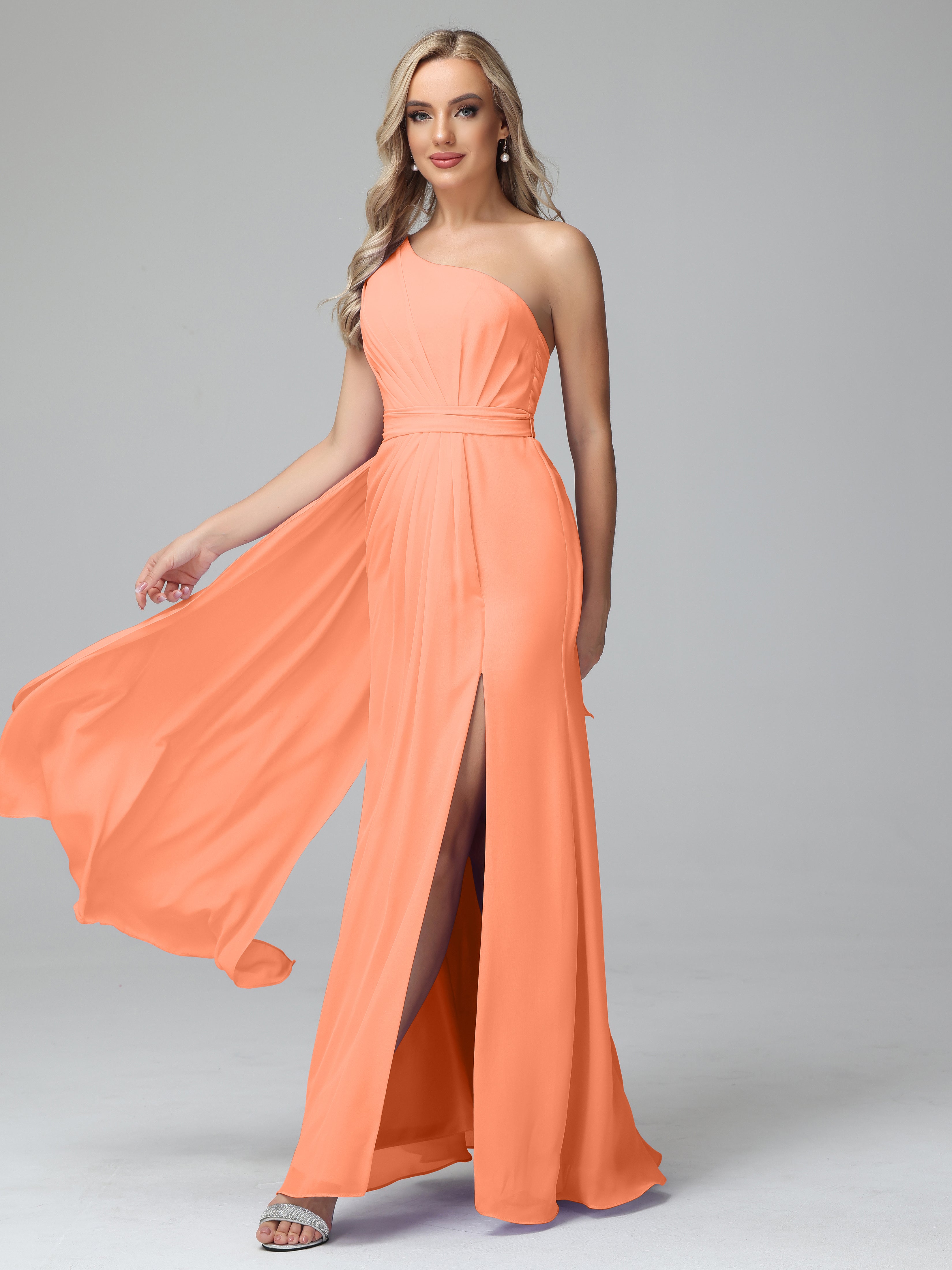 Daphne One Shoulder Chiffon Bridesmaid Dresses With Split