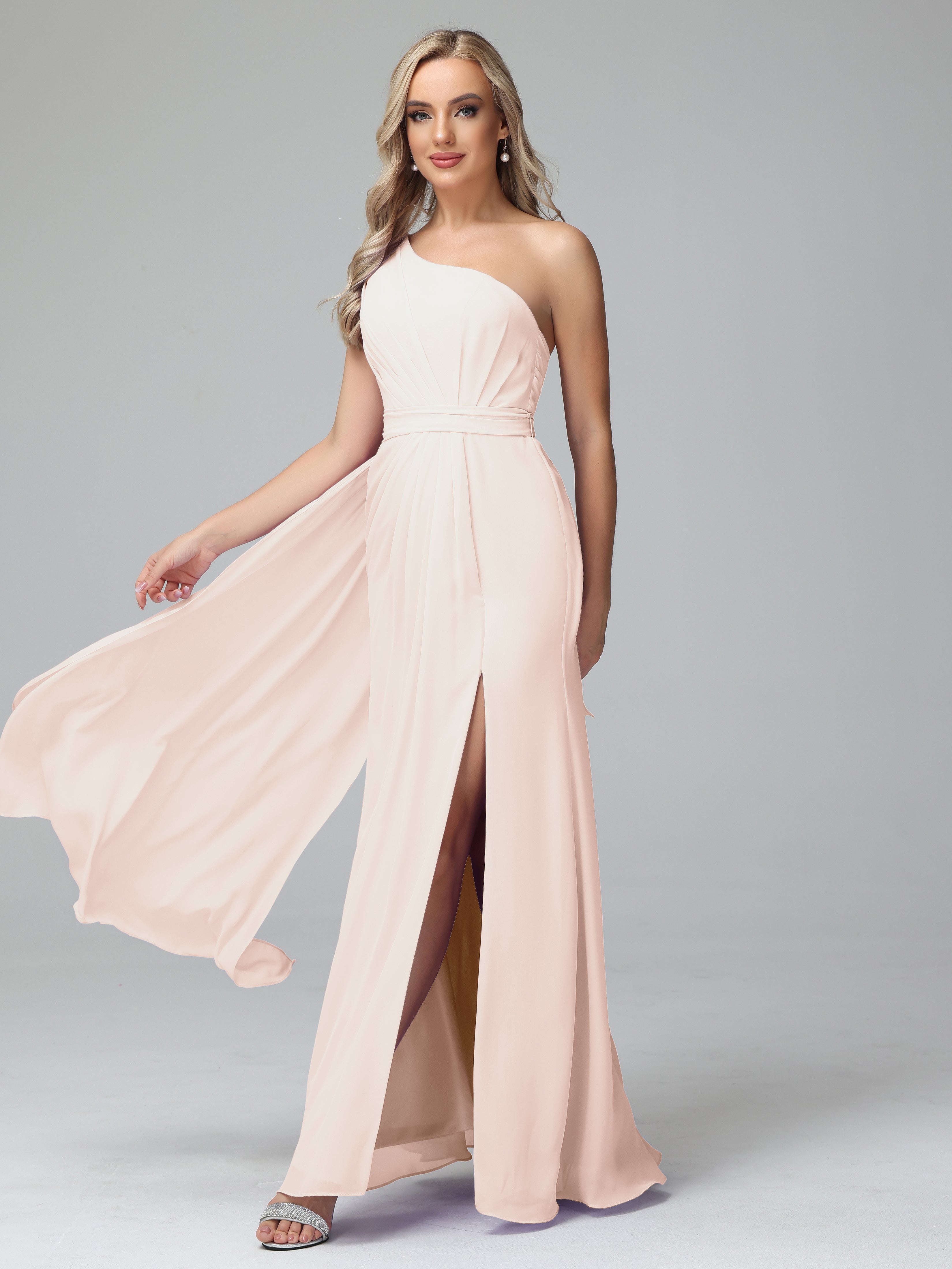 Daphne One Shoulder Chiffon Bridesmaid Dresses With Split