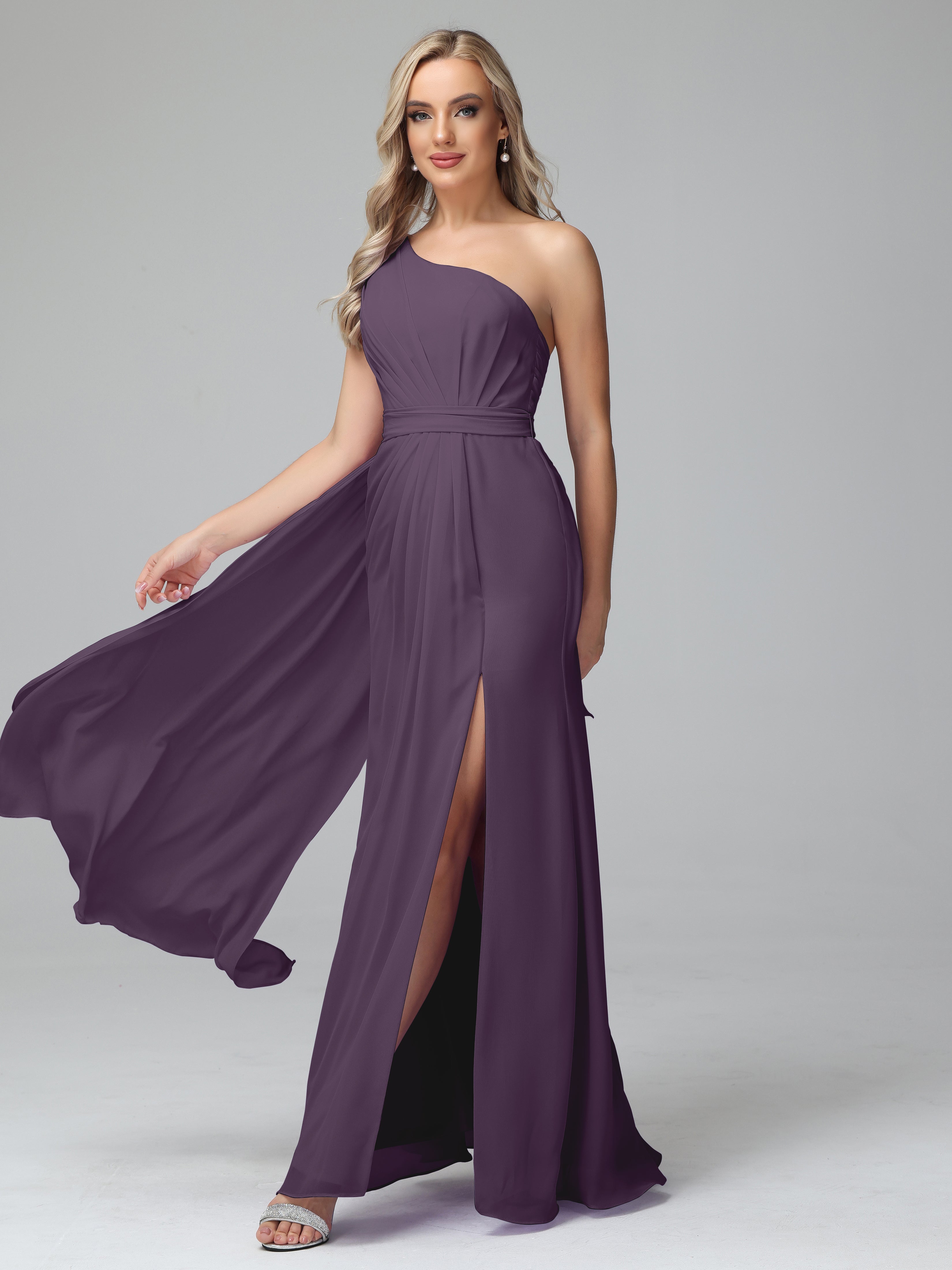 Daphne One Shoulder Chiffon Bridesmaid Dresses With Split