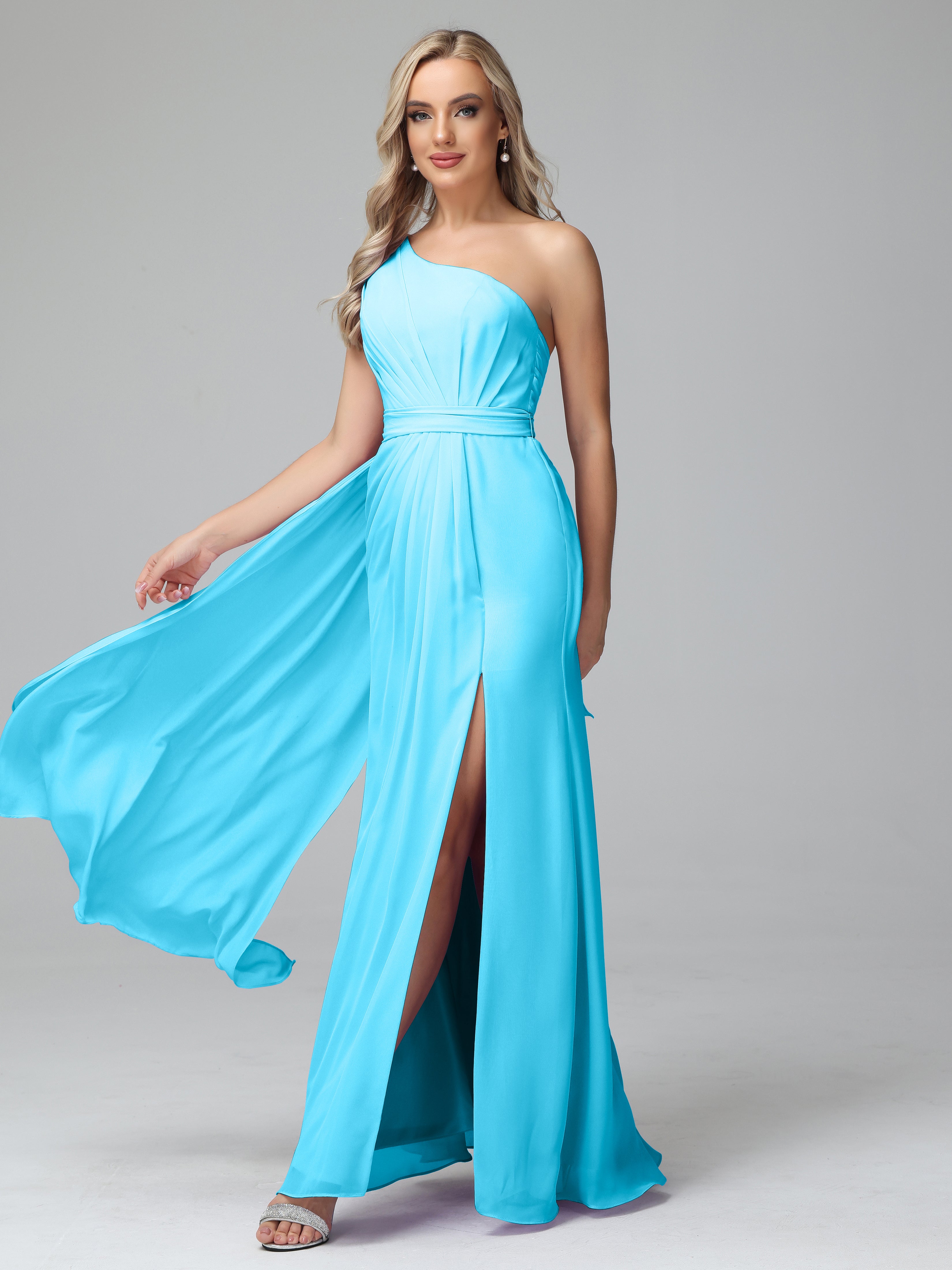 Daphne One Shoulder Chiffon Bridesmaid Dresses With Split