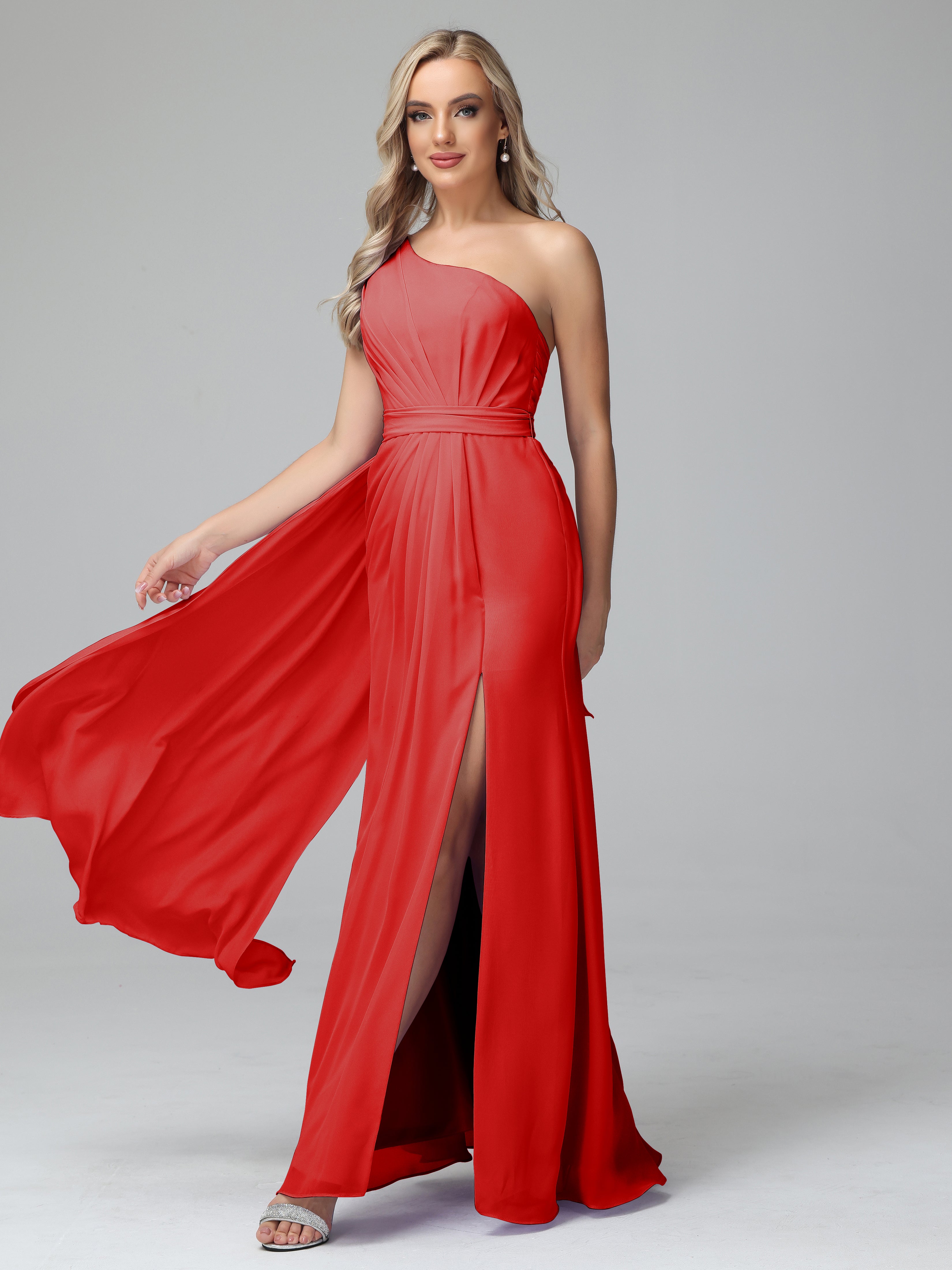 Daphne One Shoulder Chiffon Bridesmaid Dresses With Split