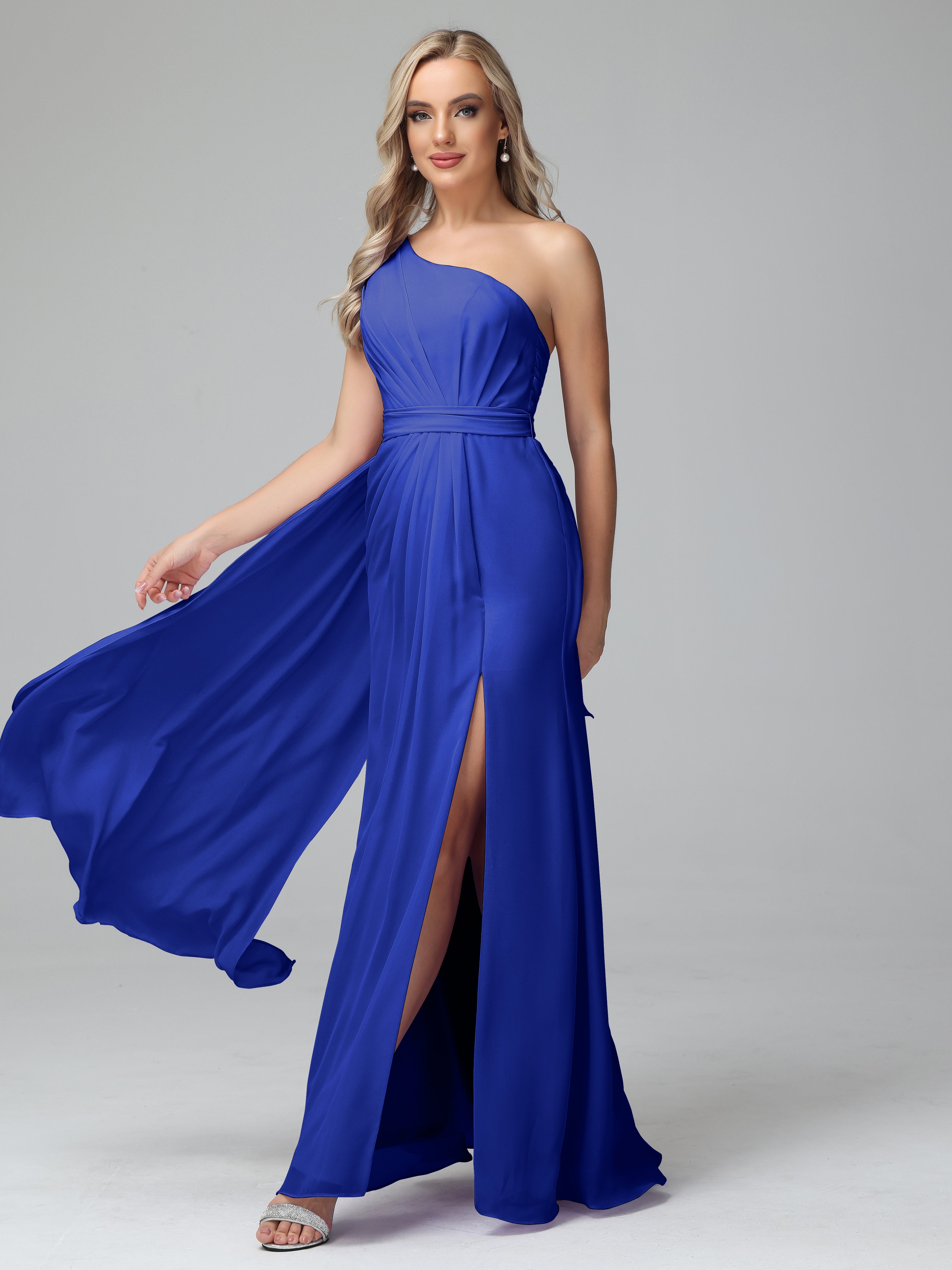 Daphne One Shoulder Chiffon Bridesmaid Dresses With Split