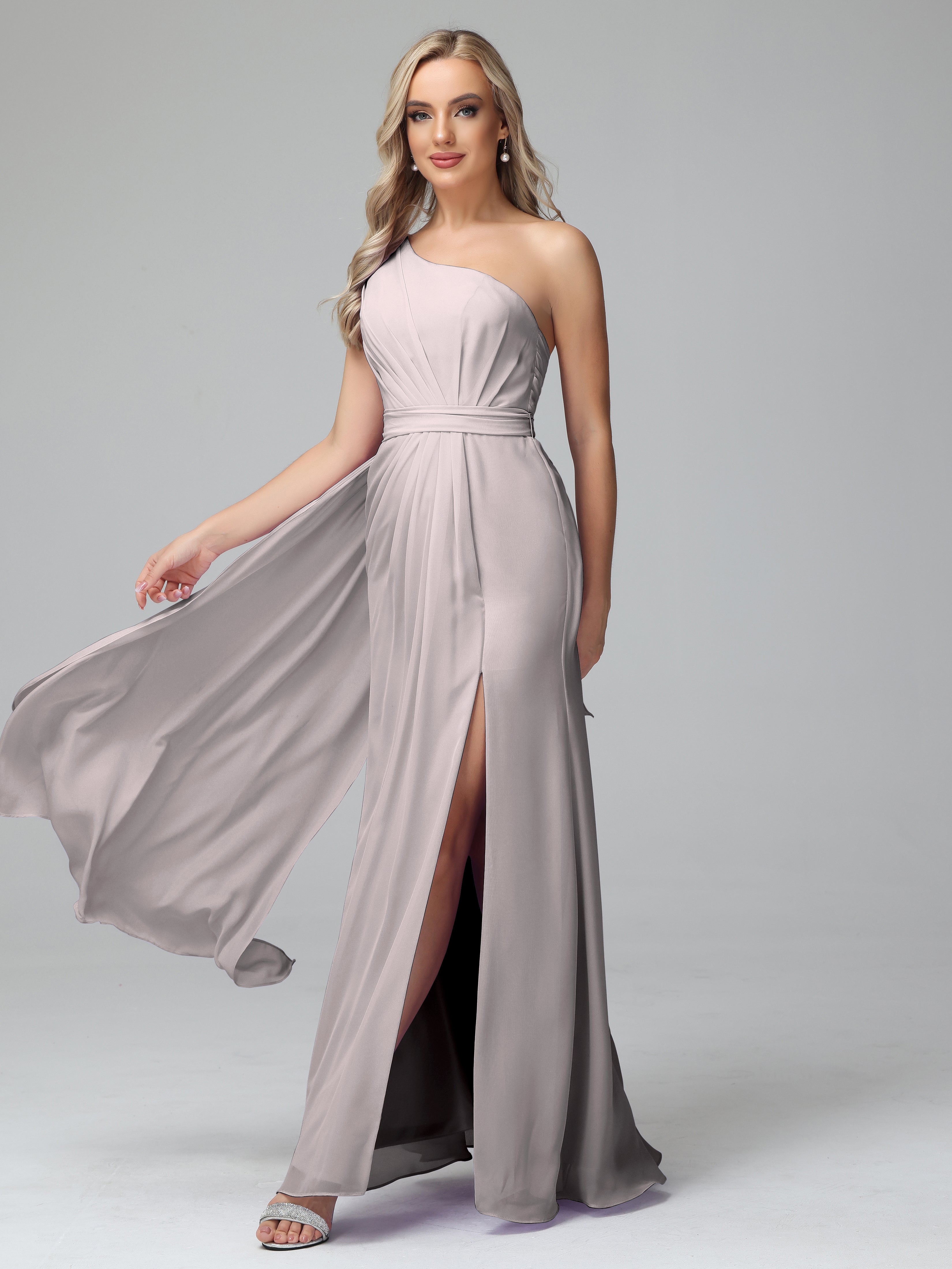 Daphne One Shoulder Chiffon Bridesmaid Dresses With Split