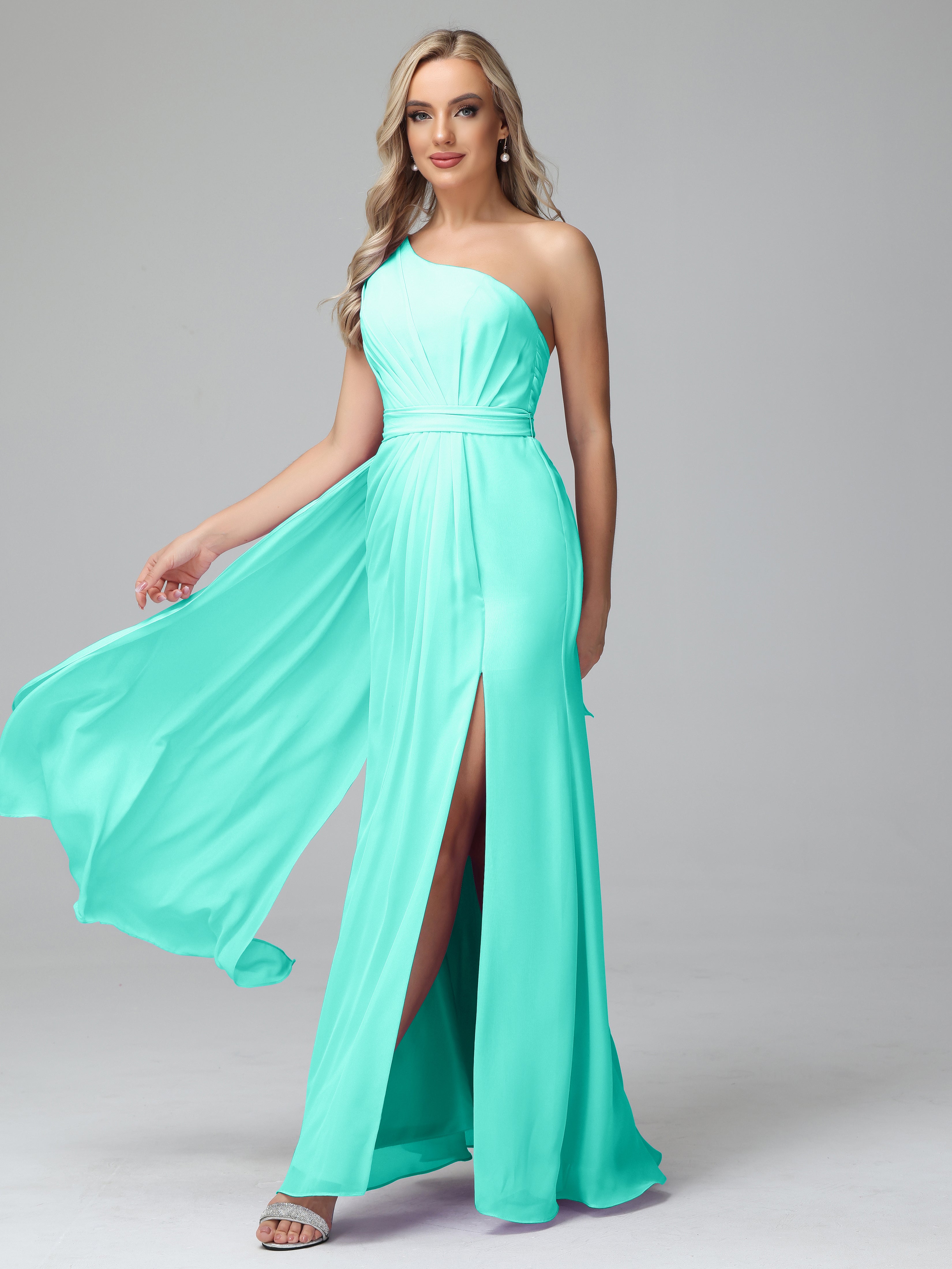 Daphne One Shoulder Chiffon Bridesmaid Dresses With Split